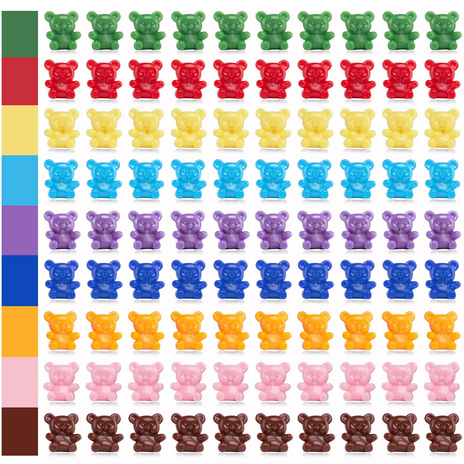 XINHUIDALSQ 90 Colored Counting Bears - 0.62 Inch Rainbow Set, 9 Colors, Mini Plastic Bears Math Manipulatives for Toddlers, Ages 3+