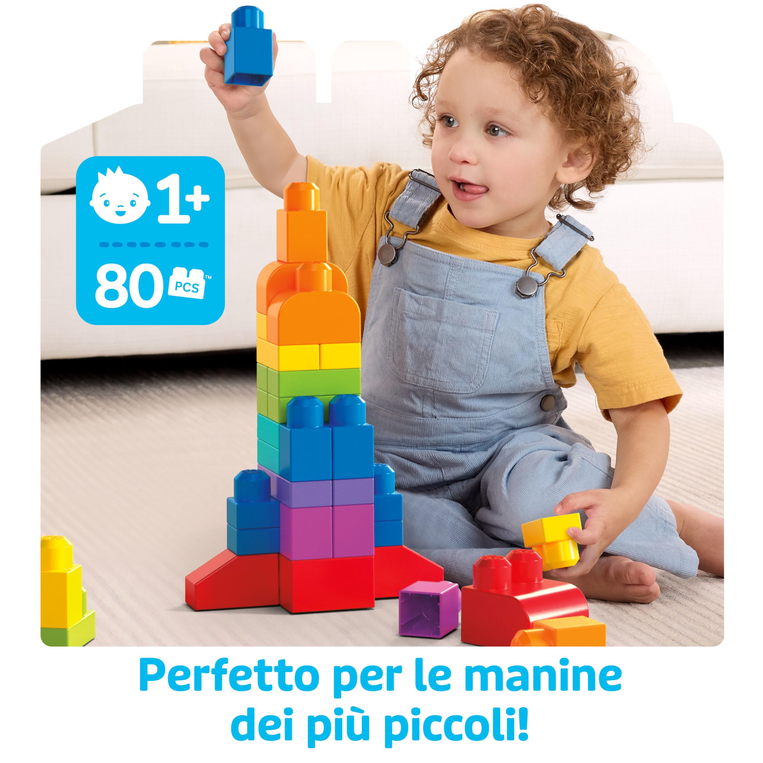 MEGA Bloks-Big Building Bag Sacca Ecologica, 80 Pezzi, Blocchi da Costruzione, Giocattolo per Bambini 1+ Anni, Colore Blu, DCH63