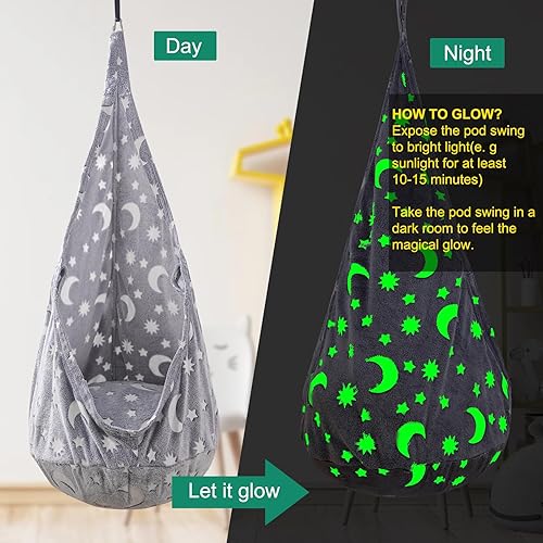 Miniatura 3 de Asiento columpio para niños, silla giratoria sensorial con cojín inflable de PVC, hamaca colgante para uso en interiores y exteriores