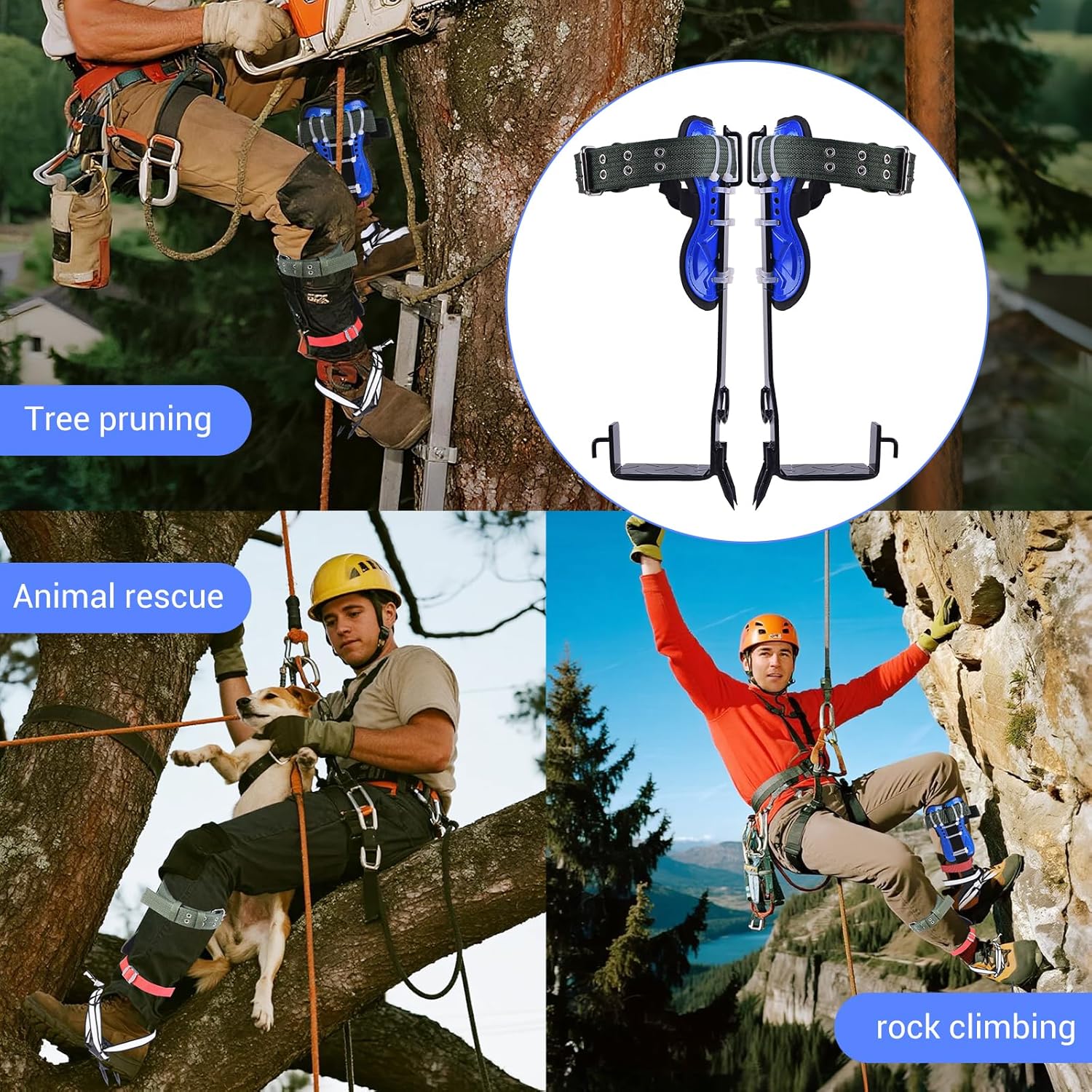 Climbing Equipment. Tree - Climbing Kits. Anti - Slip Climbing Tools with footboards. —— Forestry Operation Equipment Suitable for Rock Climbing, Tree Trimming, Hunting, and Fruit Picking.