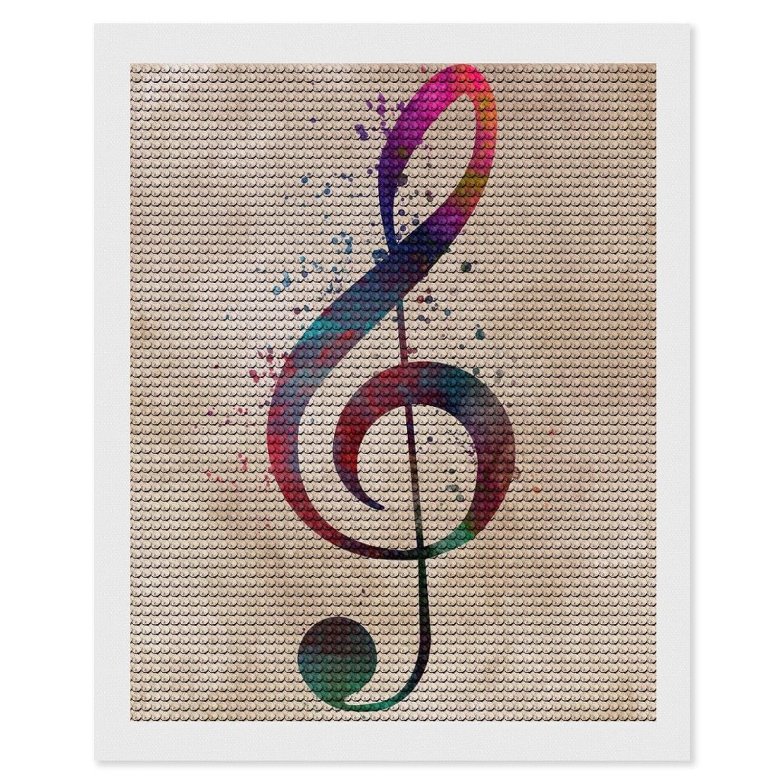 Junmoney Watercolor Treble Clef Full Drill Diamond Painting Kit 16"x20", for Teens, Adhesive Canvas, Bedroom Decor, Holiday Gift Idea