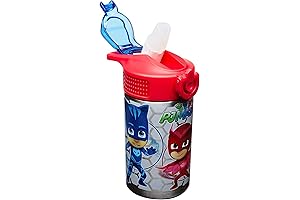 Zak Designs PJ Masks 15.5oz Stainless Steel Kids Water Bottle with Flip-up Straw Spout