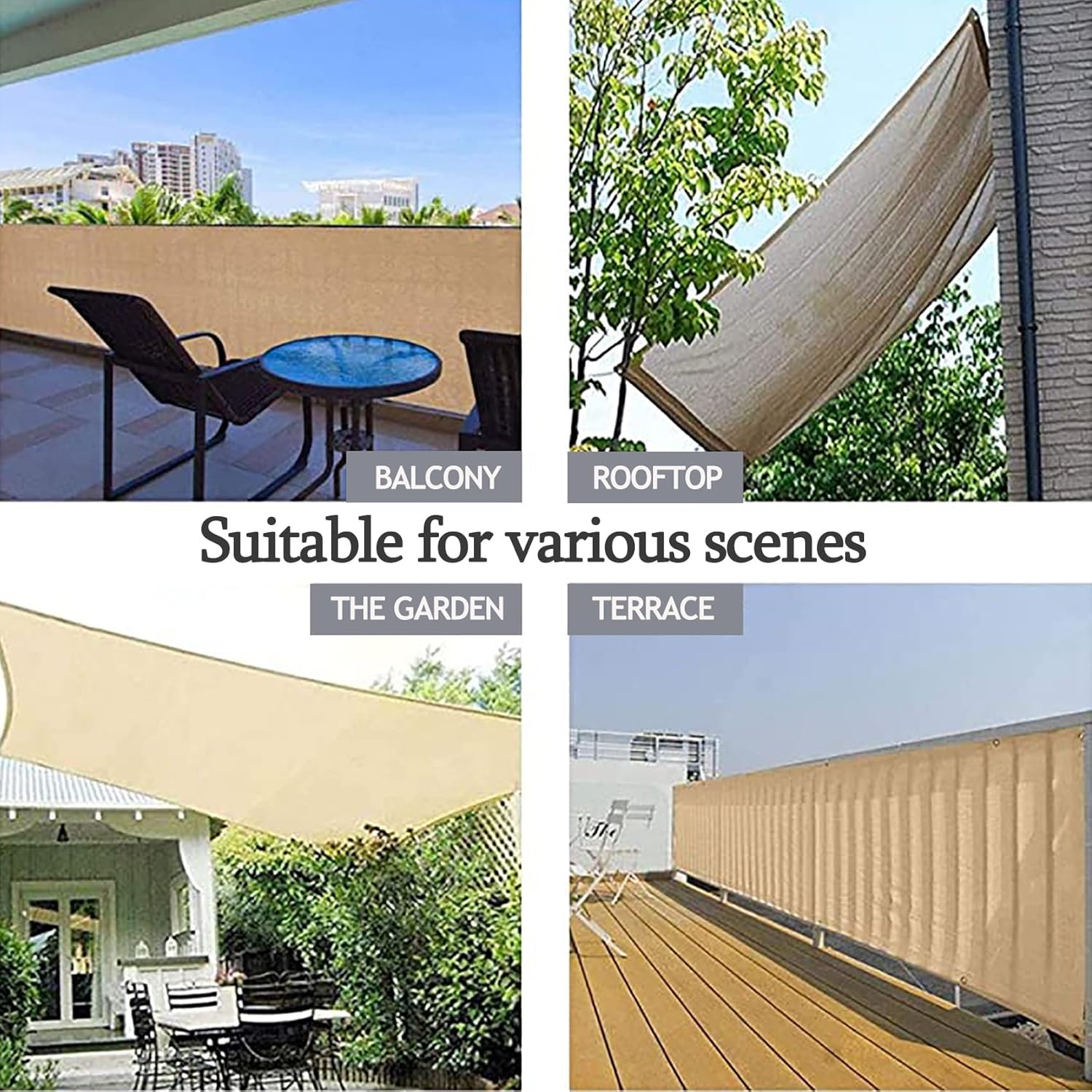 Weather-Resistant 95x500 cm - Breathable Sunshade for Balcony Patio Garden - Includes 1x5m Free Ropes - Black Outdoor