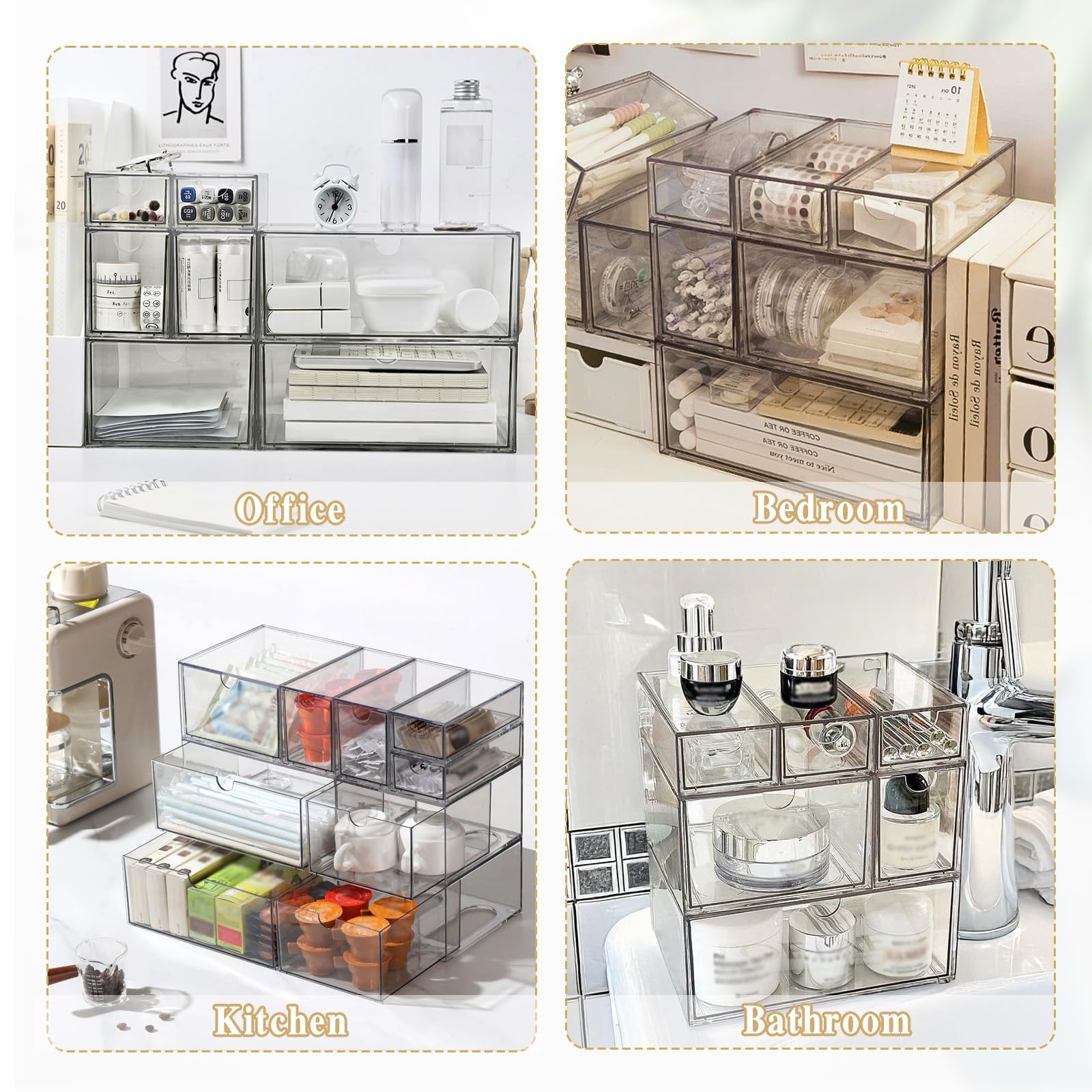 Organizer da scrivania con 10 cassetti, organizer per trucchi in acrilico trasparente, impilabile, con cassetto rimovibile, adatto per riporre cosmetici, gioielli, occhiali da sole e forniture