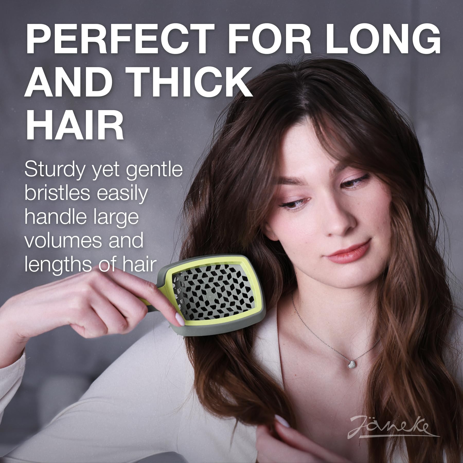 Janeke Curvy - Spazzola districante per capelli, colore: Verde - Grigio