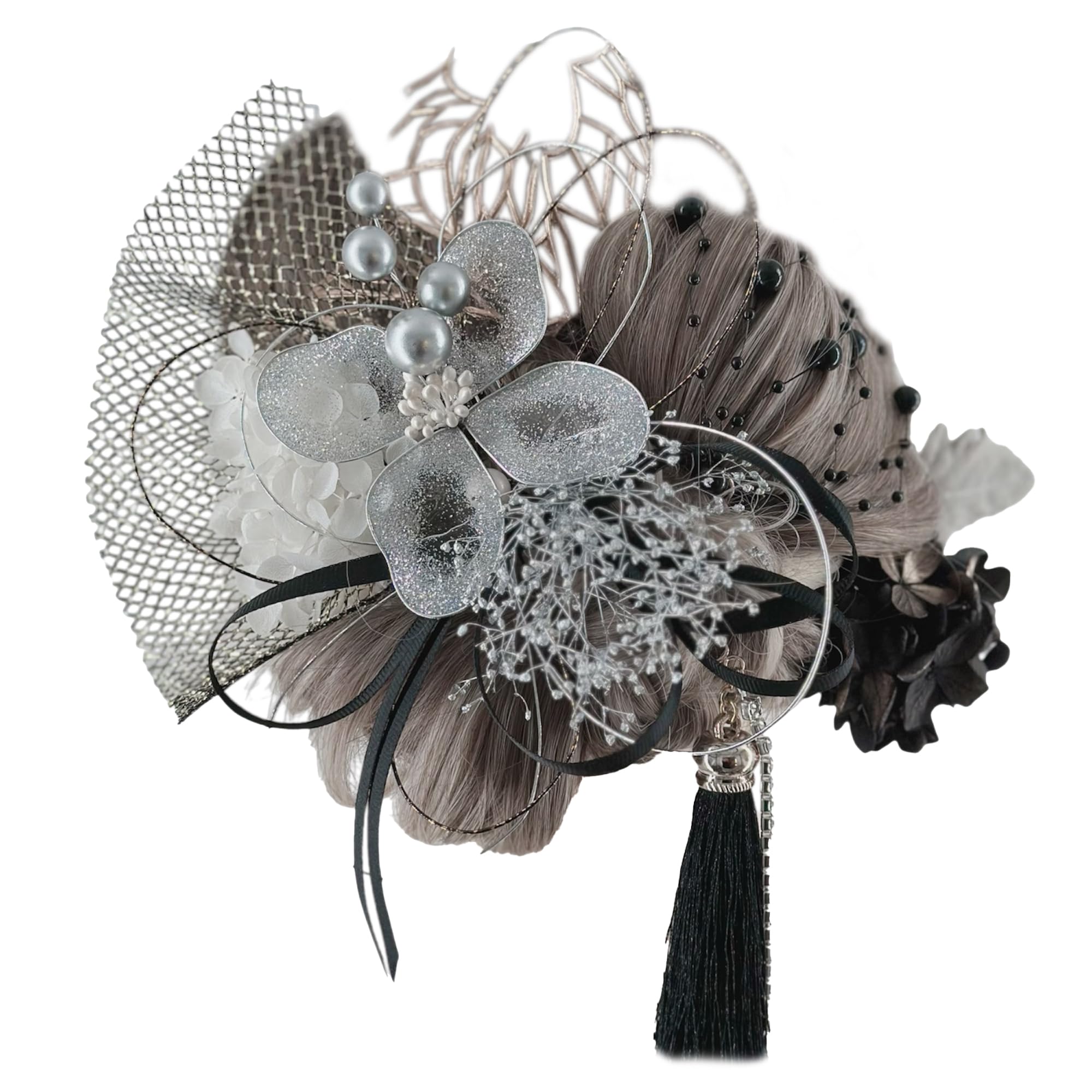 Amazon.co.jp: ディップアート 髪飾り 成人式 卒業式 結婚式 白 黒