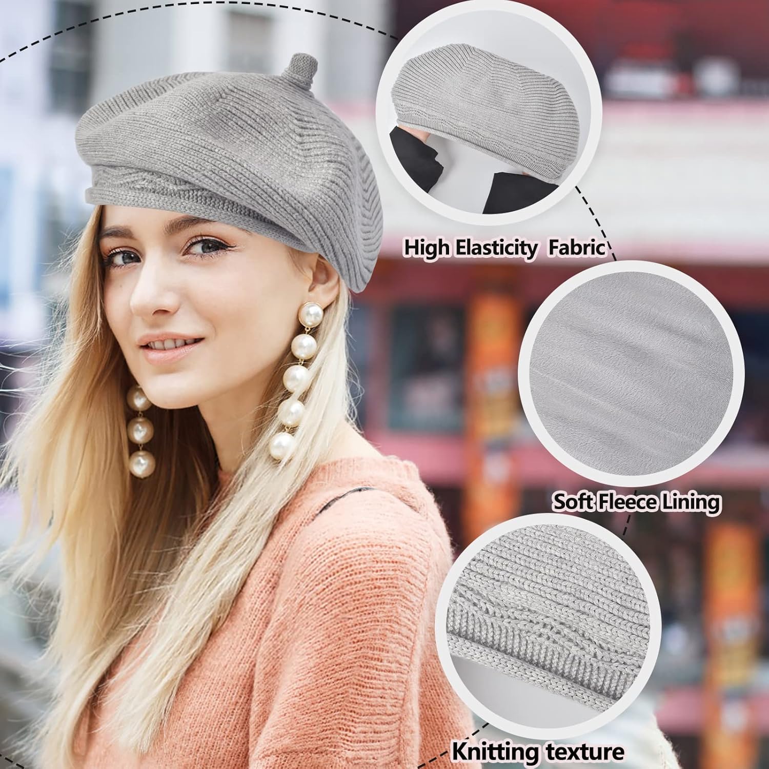 FENELY Beret Hat for Women, French Style Beanie with Gloves Winter Fashion Warm Wool Lining Knit Cap - Image 7
