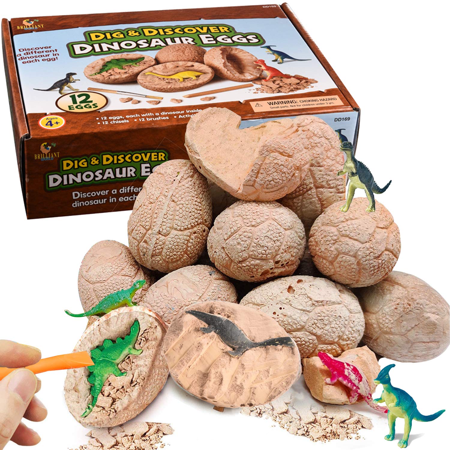 A-SZCXTOP Dig a Dozen Dino Eggs Dig Kit,12PCS Easter Egg Toys for Kids,Discover Dinosaur Archaeology Science STEM Crafts Gifts for Boys&Girls,Easter Basket Stuffers,Preschool Educational Toys (Khaki)