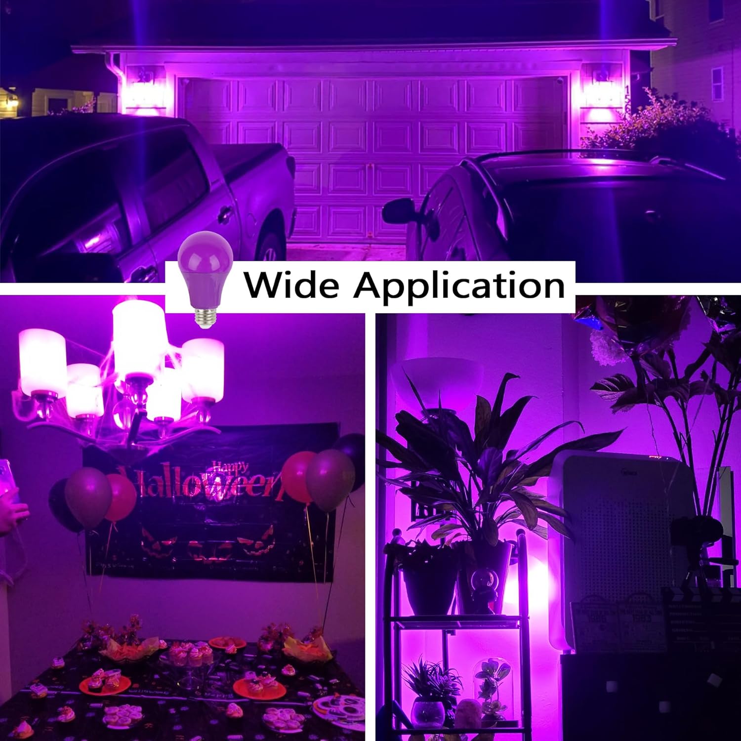 Purple Light Bulbs 4 Pack - Colored Light Bulb Indoor Halloween Decor 9W (60W Equivalent) A19 E26 Base Led Lightbulbs for Outdoor Porch, Bedroom, Christmas Party Decoration, Holiday Lighting (Purple)