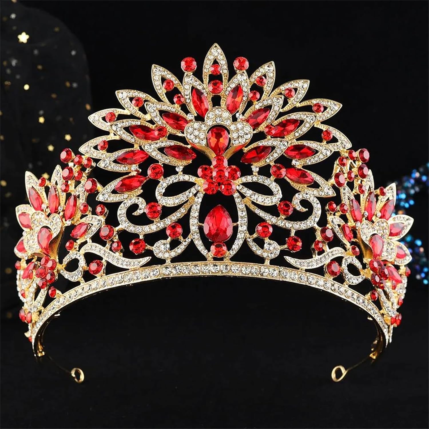 Large Opal Floral Crystal Tiara Crown For Women Girls Royal Rhinestone Princess Headpiece Bridal Wedding Prom Birthday Accessories