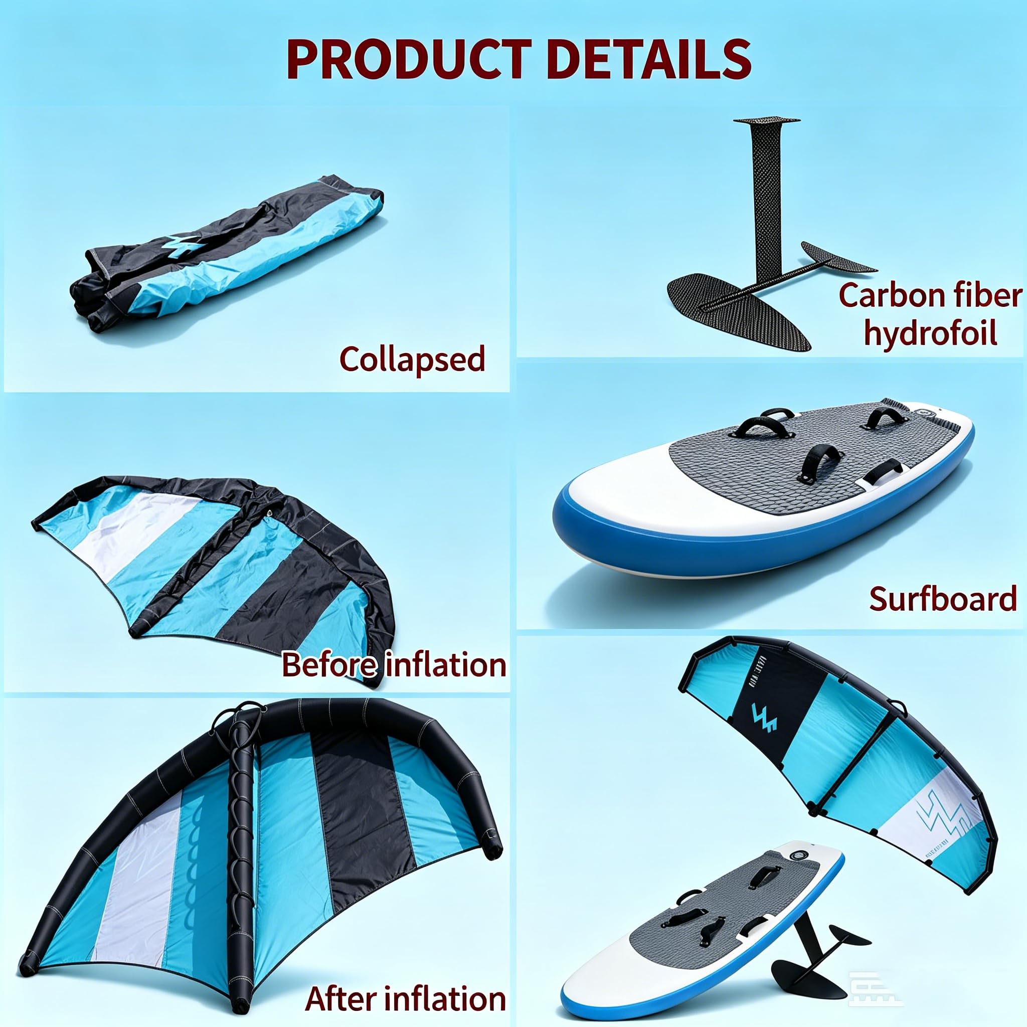 Wind Wingfoil Hydrofoil Board mit aufblasbarem Flügel, Surfbrett mit Pumpe und Rucksack für Outdoor-Wassersportarten, Hydrofoil, aufblasbares Windfoil