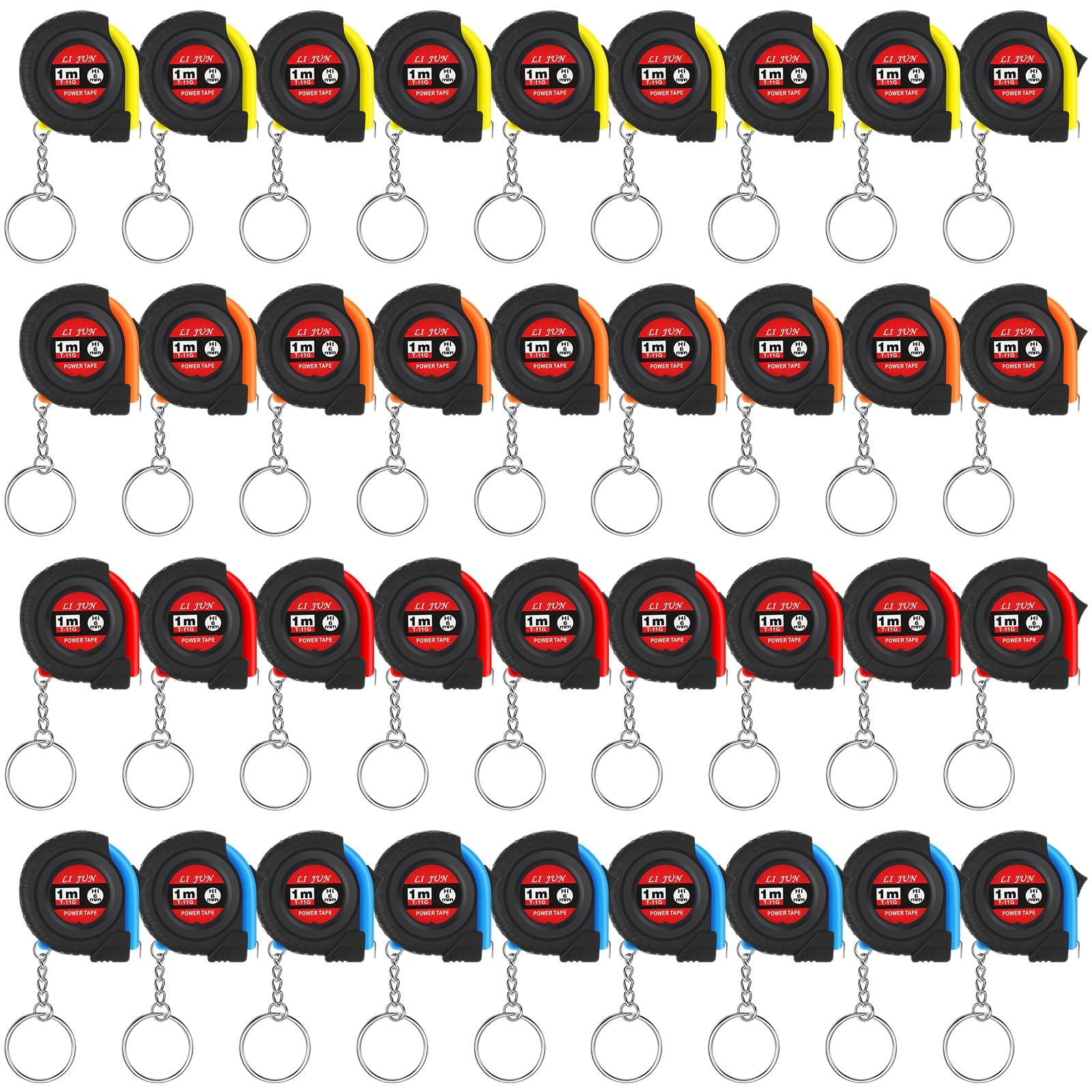 36 Pcs Mini Tape Measure Keychain 3 ft/ 1 m Bulk Retractable Measuring Tape Keychain with Slide Lock Metric/Inch Portable Pocket Small Tape Measure with Fractions for Daily Use, 4 Colors