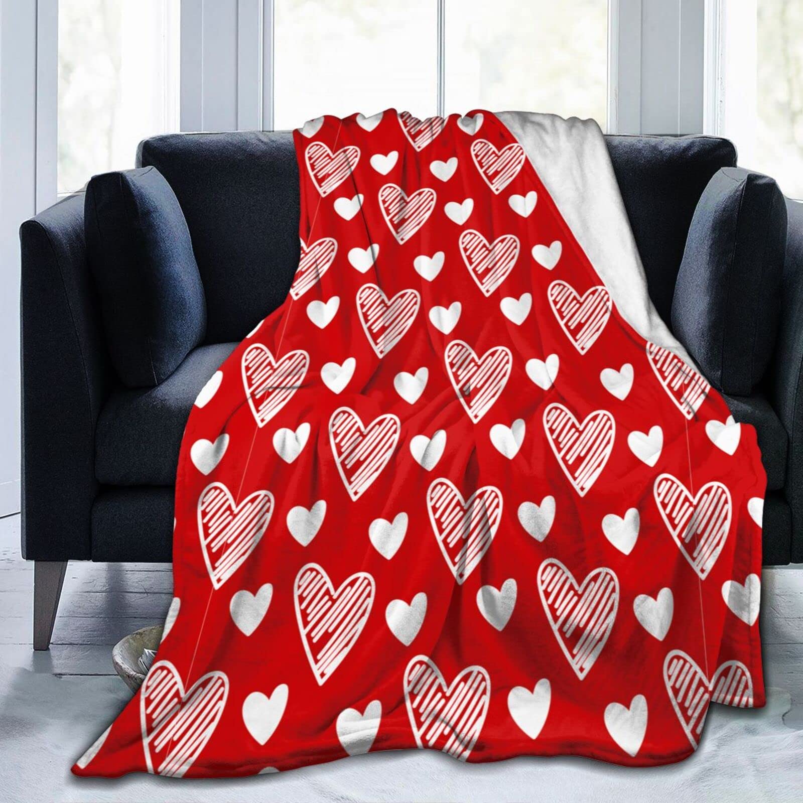 Lsjuee Valentine's Day Hearts Throw Blanket Super Soft Cozy Plush Flannel Blanket Lightweight Bed Blanket for Sofa Couch Bed Romantic Valentine's Day Gift 80"X60"