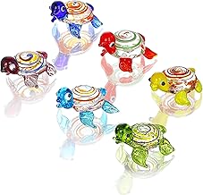 HDCRYSTALGIFTS Set of 6 Handmade Mini Sea Turtle Figurines 1.5'' Hand Blown Sea Animal Collectibles Ornament Art Glass Miniature Decor
