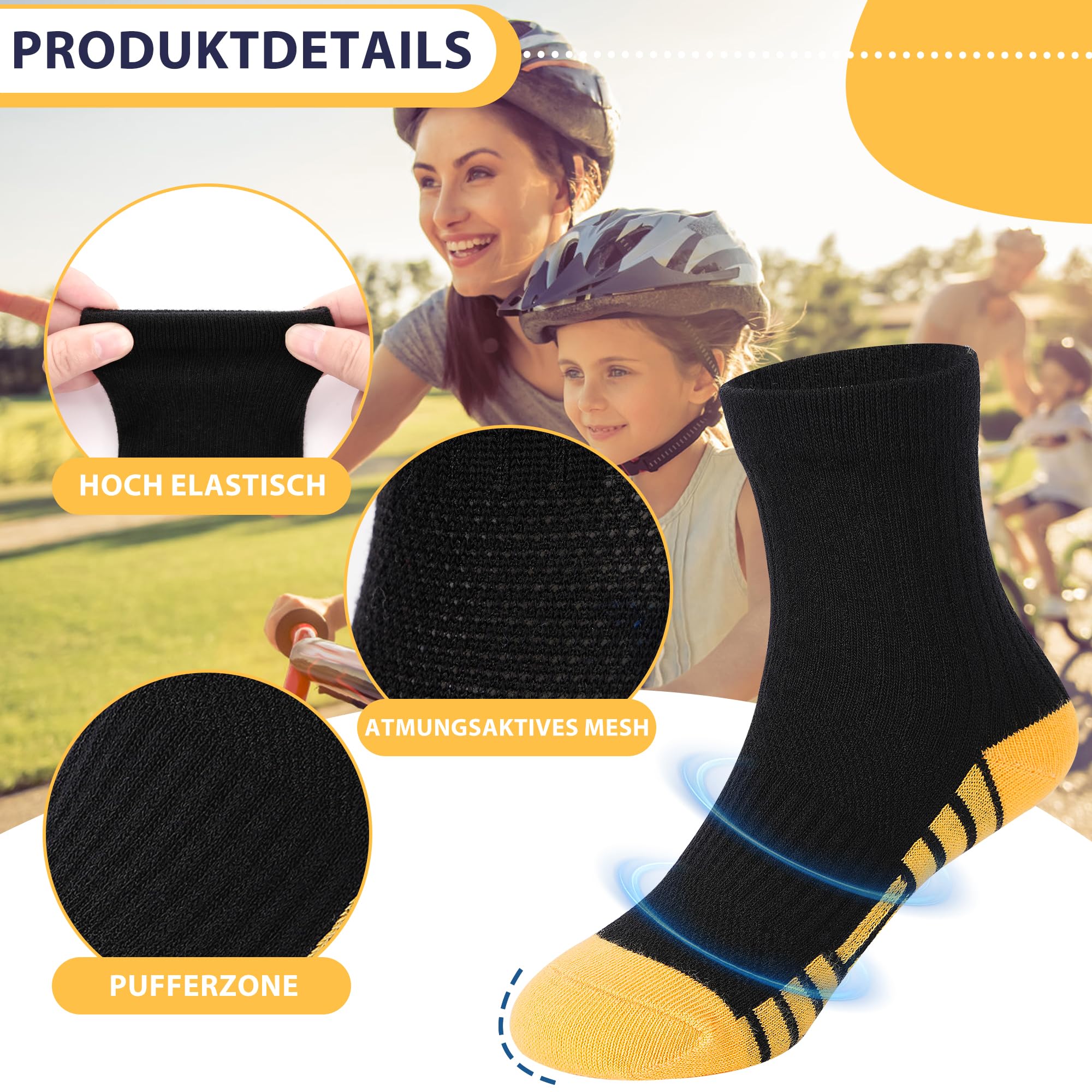 GENBATY Lot de 12 paires de chaussettes de sport en coton pour garçon Chaussettes athlétiques en coton Chaussettes pour la marche, les entraîneurs, la course, le basket-ball, l'école, l'équipage