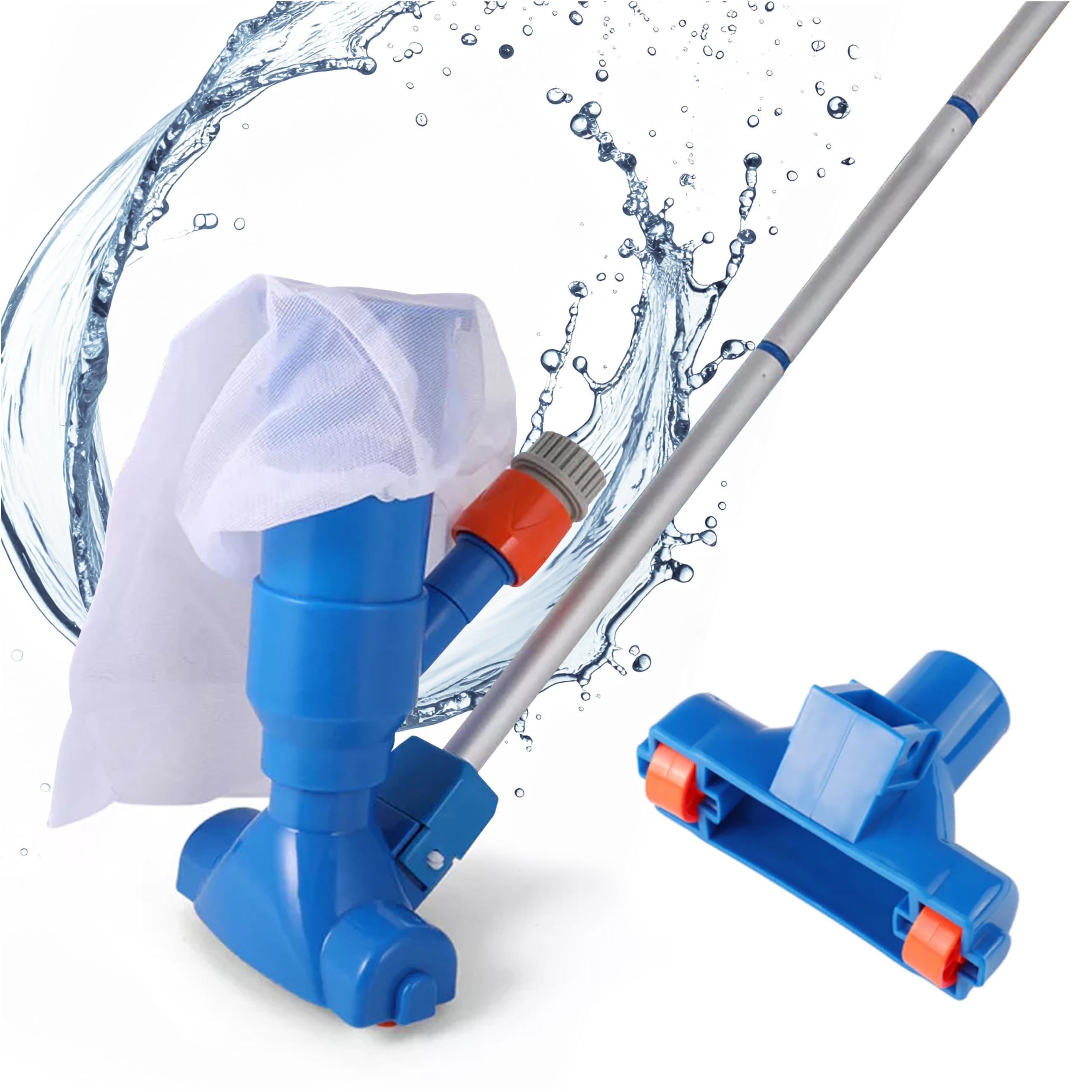Aspirateur de piscine avec tige télescopique - Nettoyage manuel pour spa et jacuzzi - Sac filtrant réutilisable - Aspirateur jet d'eau pour fond de piscine dans le jardin