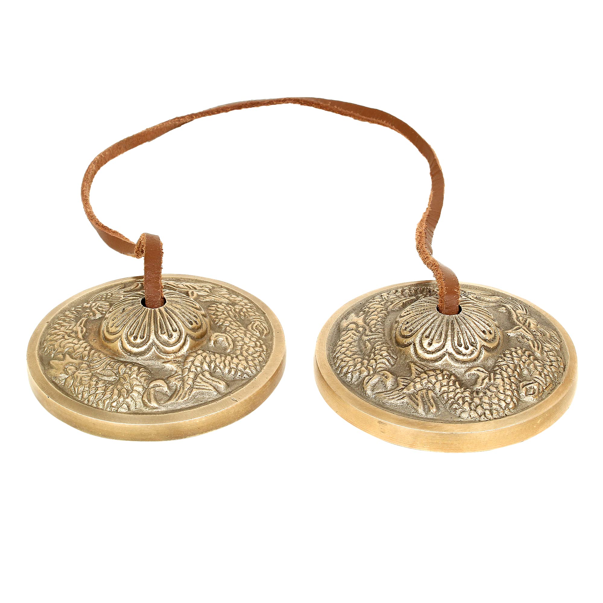 Ajuny Campanas Tibetanas Tingsha de Latón para Meditación y Yoga – Manjira Budista con Dos Dragones en Relieve, Sonido Claro y Resonante, Timbre Largo, 6 cm, Hechas a Mano, Set de 2