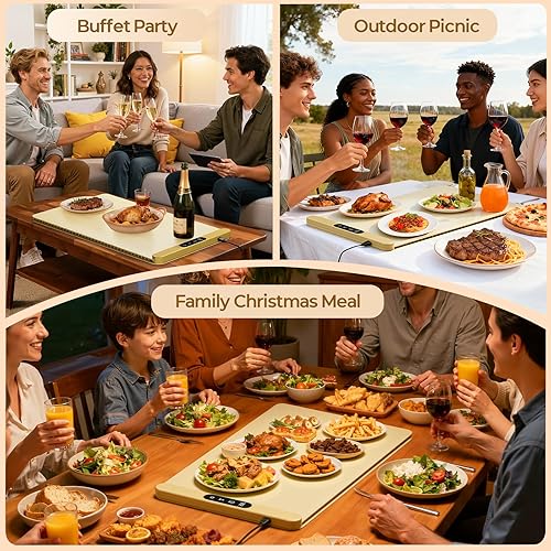 Miniatura 8 de Tapete de calentamiento de alimentos con tapete protector de mesa, tapete de calentamiento rápido de grafeno, bandeja de calentamiento eléctrica con