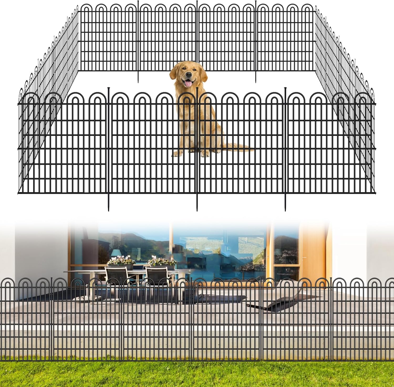 15 Panels Tall Garden Animal Barrier Fence with Gate, 33 in(H) X 36.8 ft(L) No Dig Decorative Garden Fence Outdoor for Yard, Heavy Duty Rustproof Metal Edging Border for Dog, Rabbits