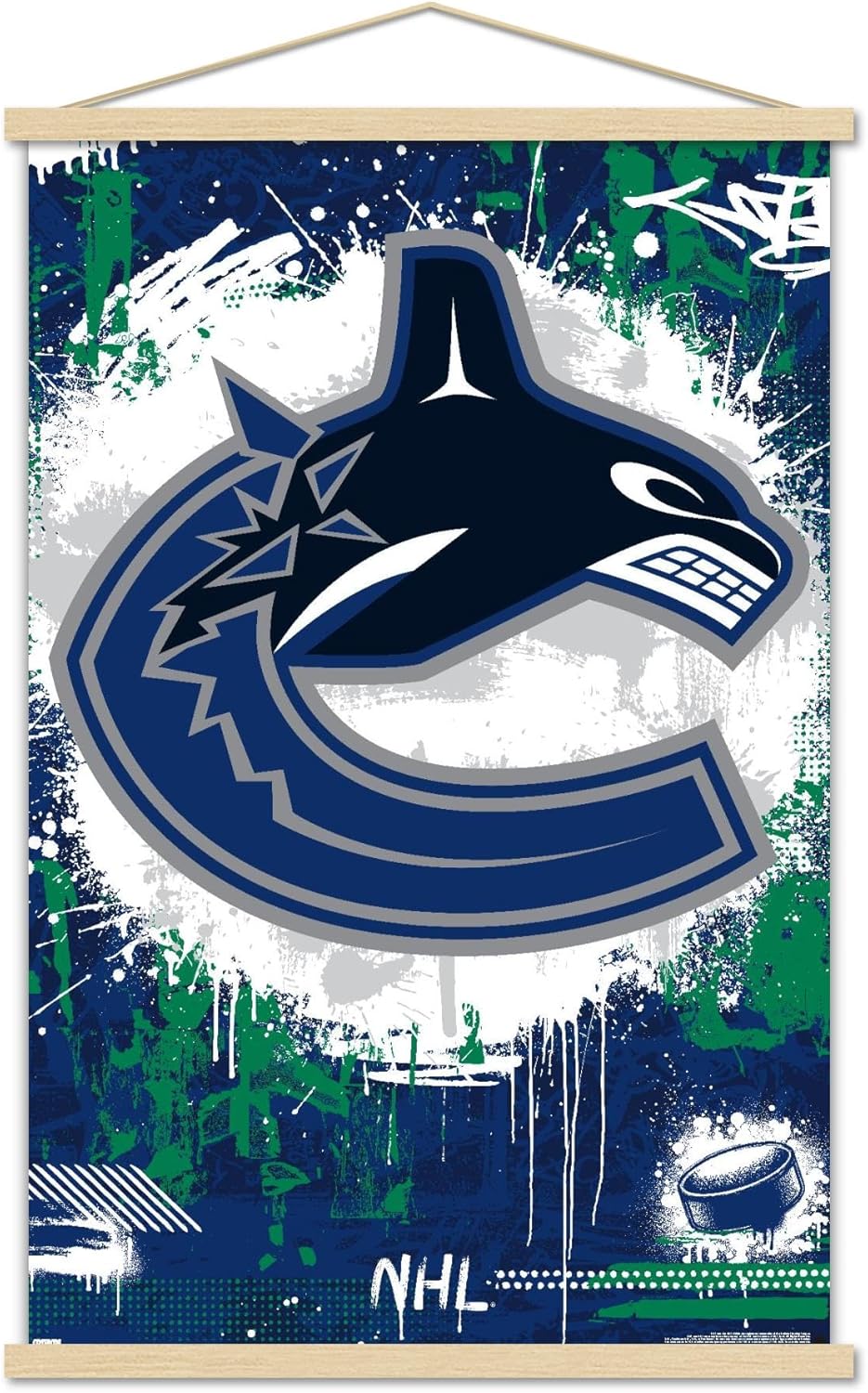 Trends International NHL Vancouver Canucks - Maximalist Logo 23 Wall Poster, 22.37" x 34.00", Premium Print and White Hanger Bundle