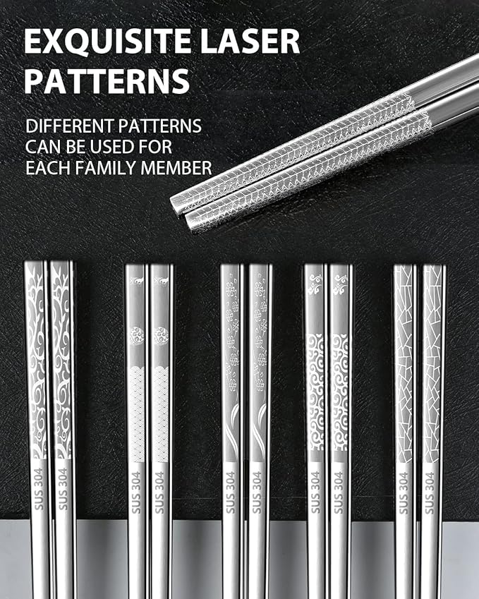 YOZOTI Stainless Steel Chopsticks, Silver Reusable Chopsticks, 5 Pairs