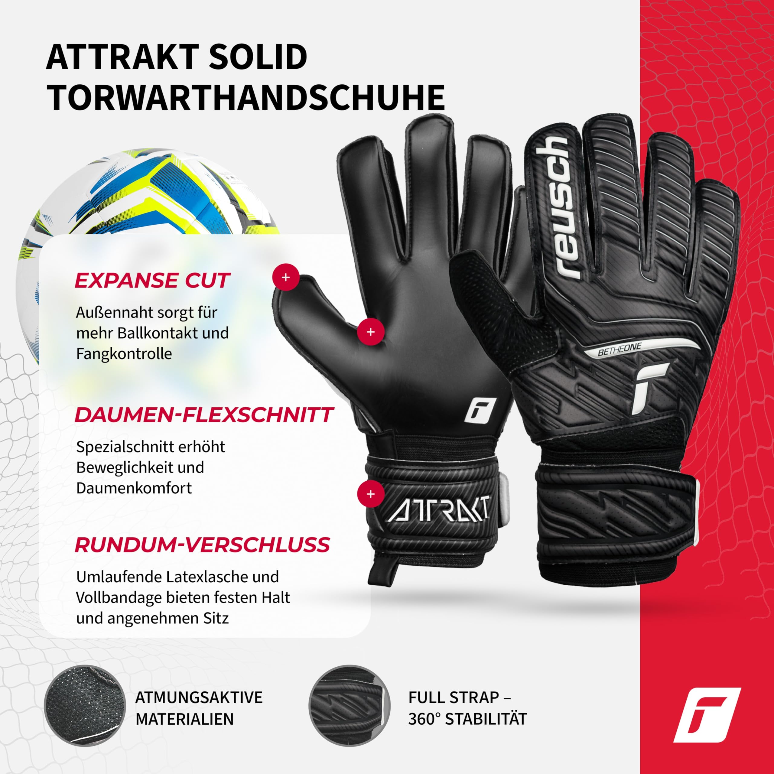 Reusch Torwarthandschuhe Herren Erwachsene | robuster Grip, stabile Passform & Starke Ballkontrolle | für Training & Spiel | Kunstrasen, Naturrasen & Hartplatz | Größe 7,5-11 | Attrakt Solid