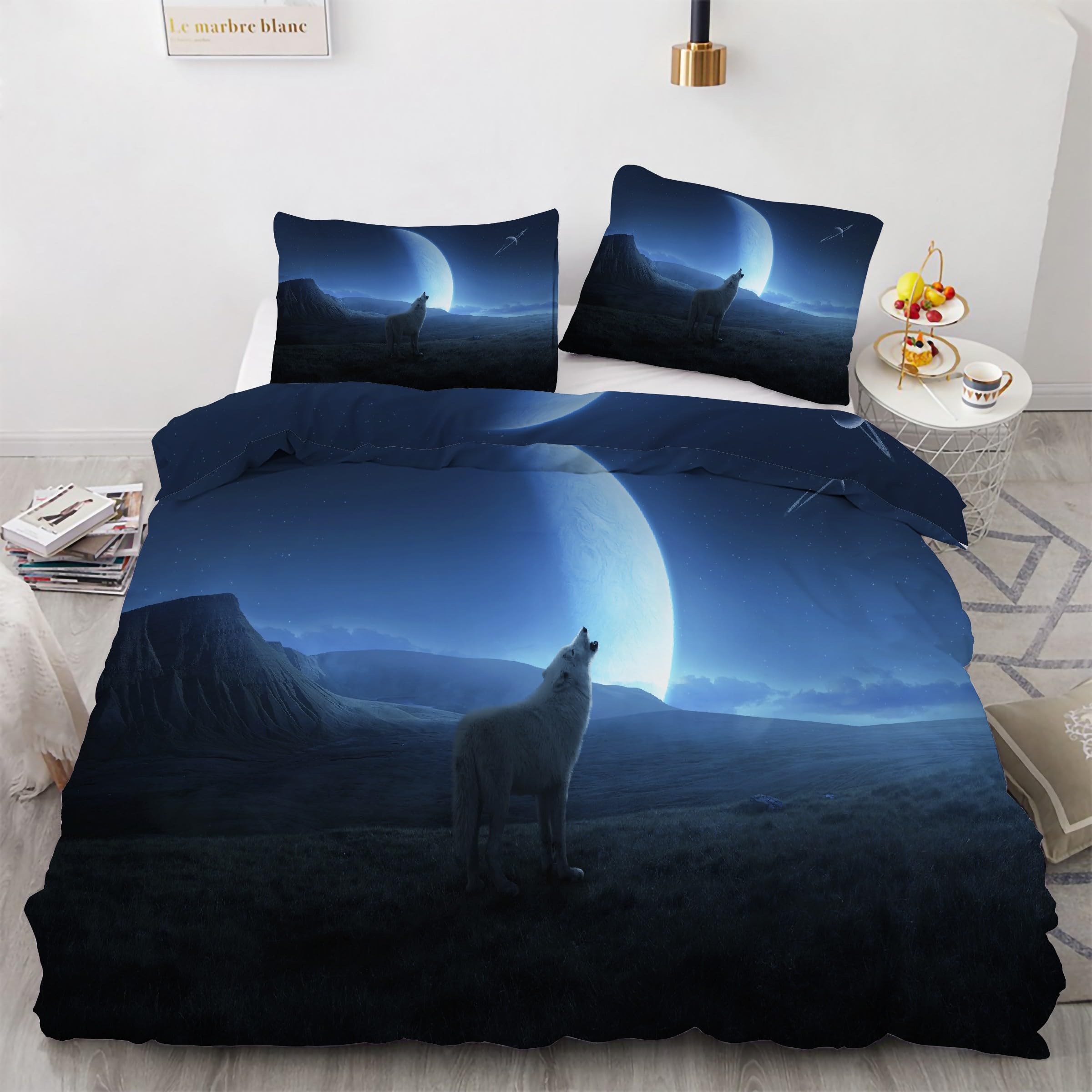 Linge de lit loup housse de couette 240 x 260 cm lune microfibre zippée