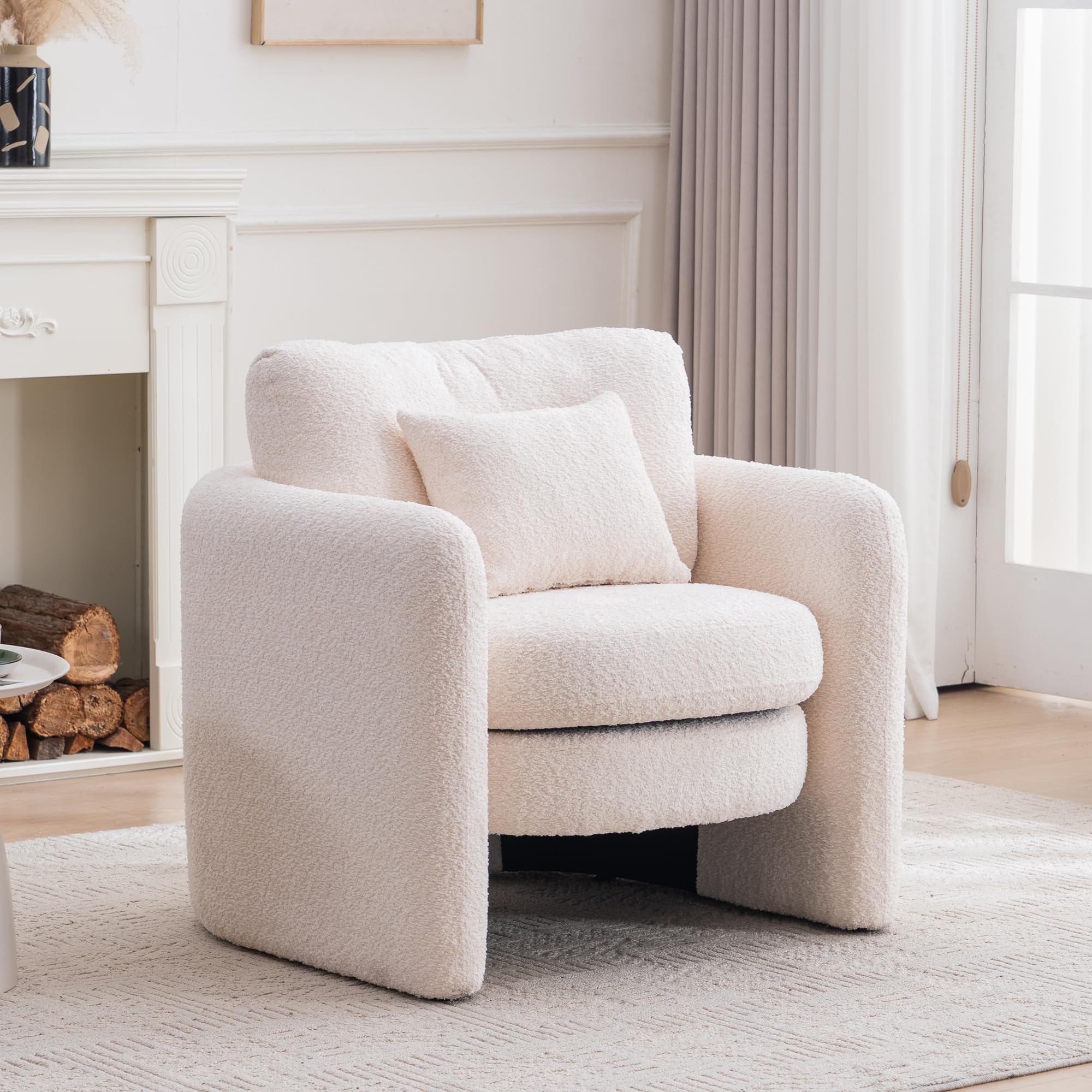 Barossfoe Chenille Accent Armchair Oversize Upholstered Barrel Comfy Modern Round Lounge Sofa Chair with Pillow Cozy Reading Chairs for Apartment,
