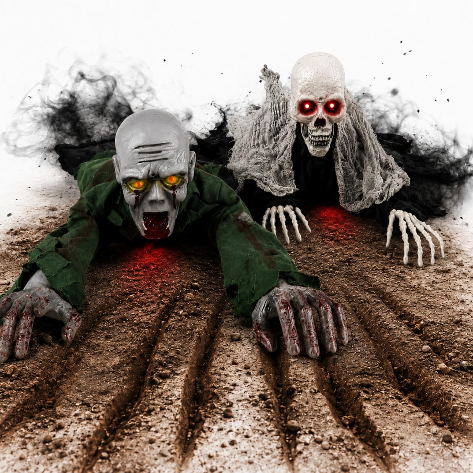 Crawling Zombie Animatronic with Light-Up Eyes, Halloween Prop (Mix B+C)