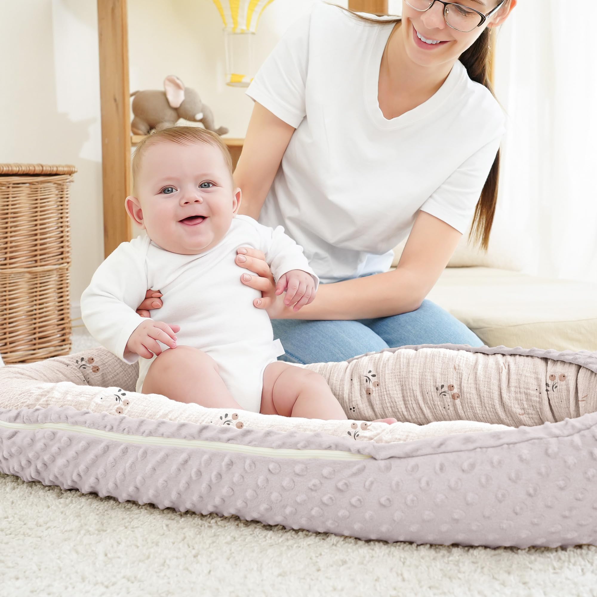 Bearmoss Baby Nido bebé recién Nacido 90x50 cm - Reductor Cuna Cuco de colecho Minky Winter cálido Capullo Ideal para moisés(Rosa)
