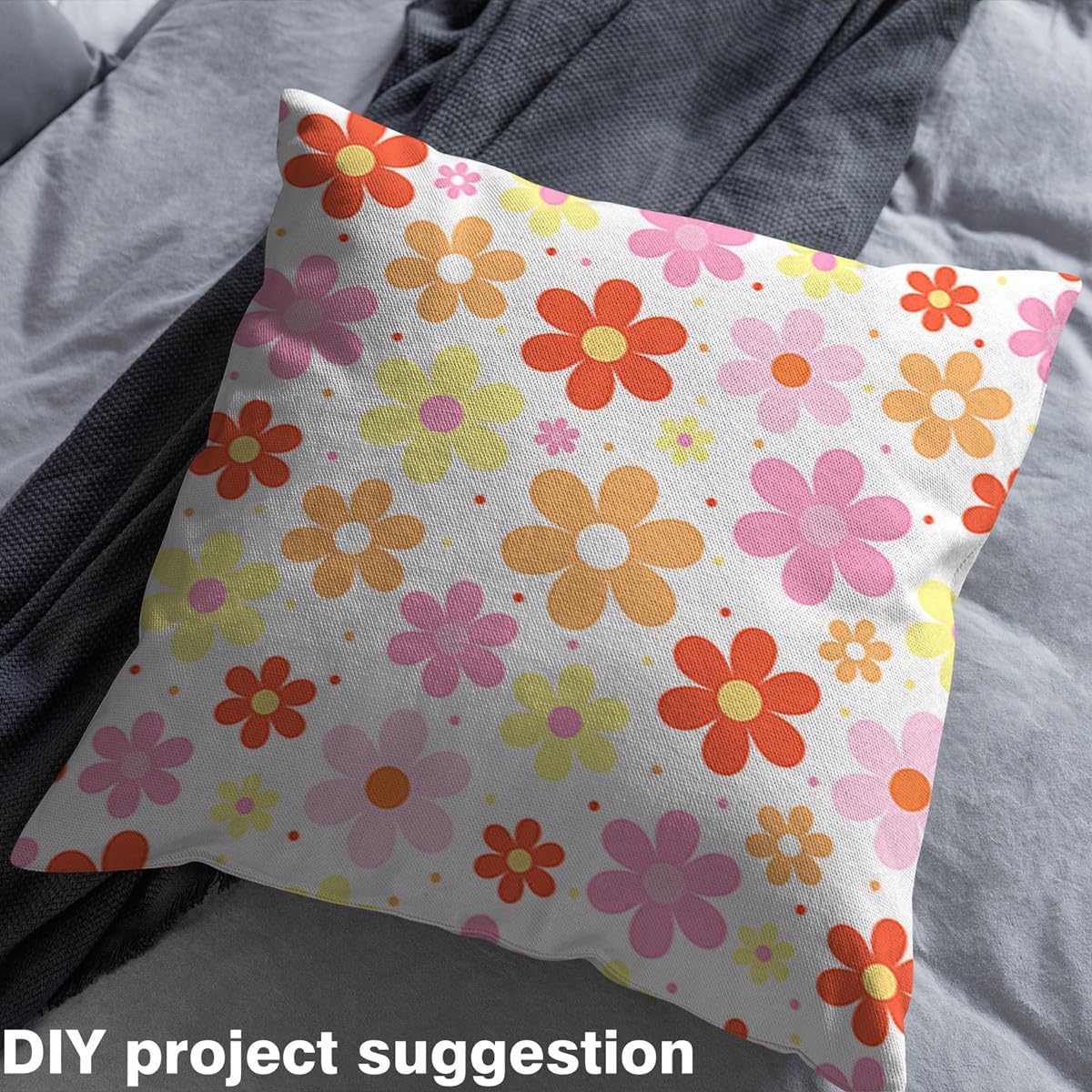Feelyou Daisy Flower Fabric by The Yard Retro Floral Boho Upholstery Fabric Blossom Flowers Pattern Waterproof Indoor Outdoor Decor for DIY Sewing Craft Projects 2 Yards