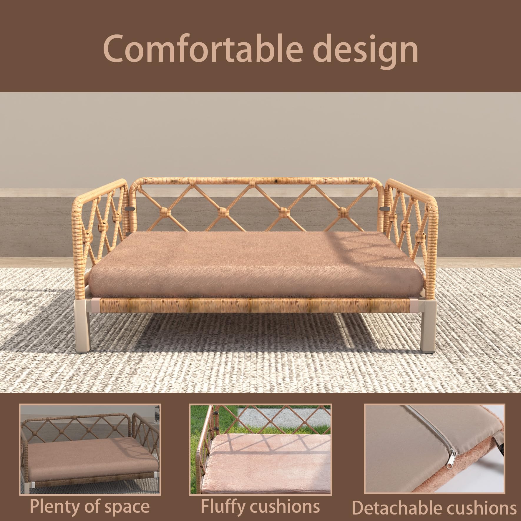 Elevated Waterproof Dog Beds for Large Dogs with Egg Crate Foam Support Pet Bed, Outdoor Dog Sofa Bed PE Wicker Orthopedic Pet Couch Bed with Washable Removable Cushion - image 4