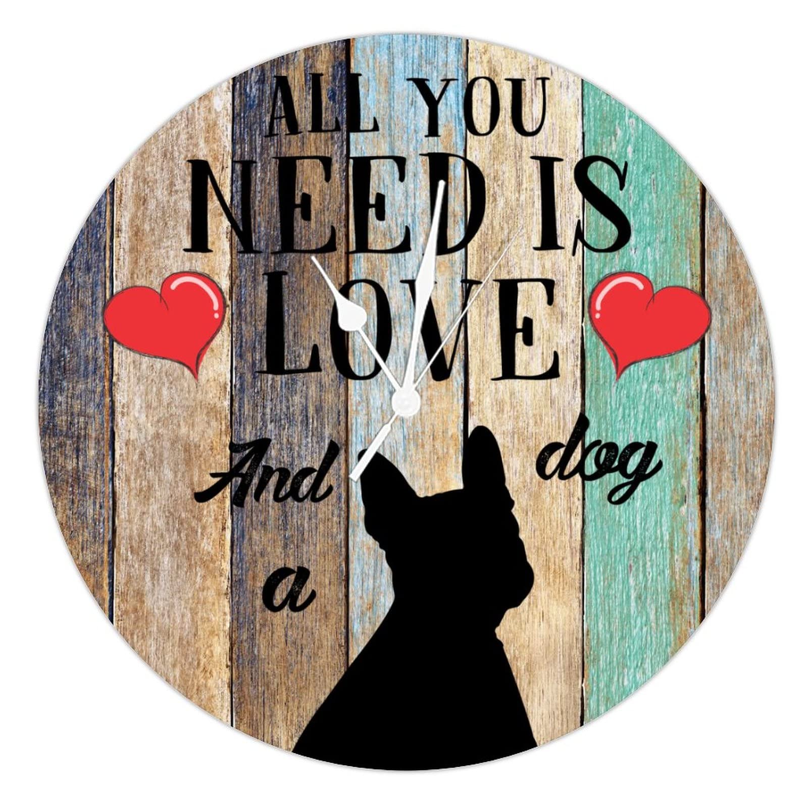 Horloge bois All You Need Is Love And A Dog 38.1 cm idée cadeau déco
