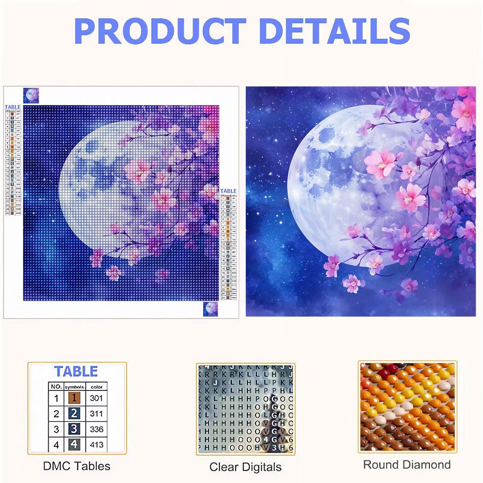 Diamond Painting Adulti, Luna Diamond Painting Kit Completo, 5D Pittura Diamante Bambini Attività Manuale Creativa e Idea Regalo, Diamantini Crystal Art Tela Fai Da Te Kit 80x80cm Fiore FX#1226