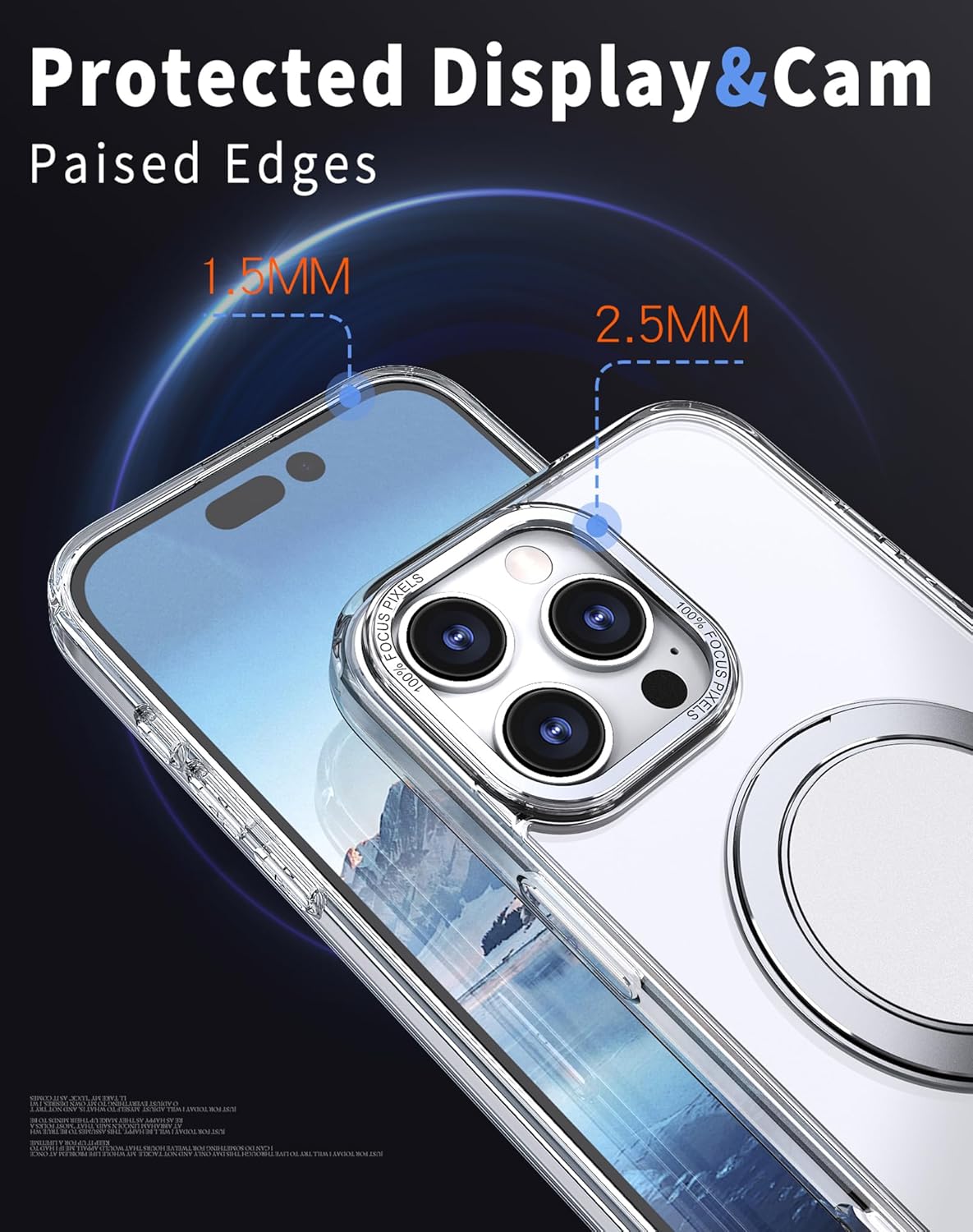 Strong Magnetic for iPhone 13/14 Case with 360° Rotatable Stand [with 2 Tempered Glass Film] [Compatible with Magsafe] Military-Grade Drop Protection Case, Clear
