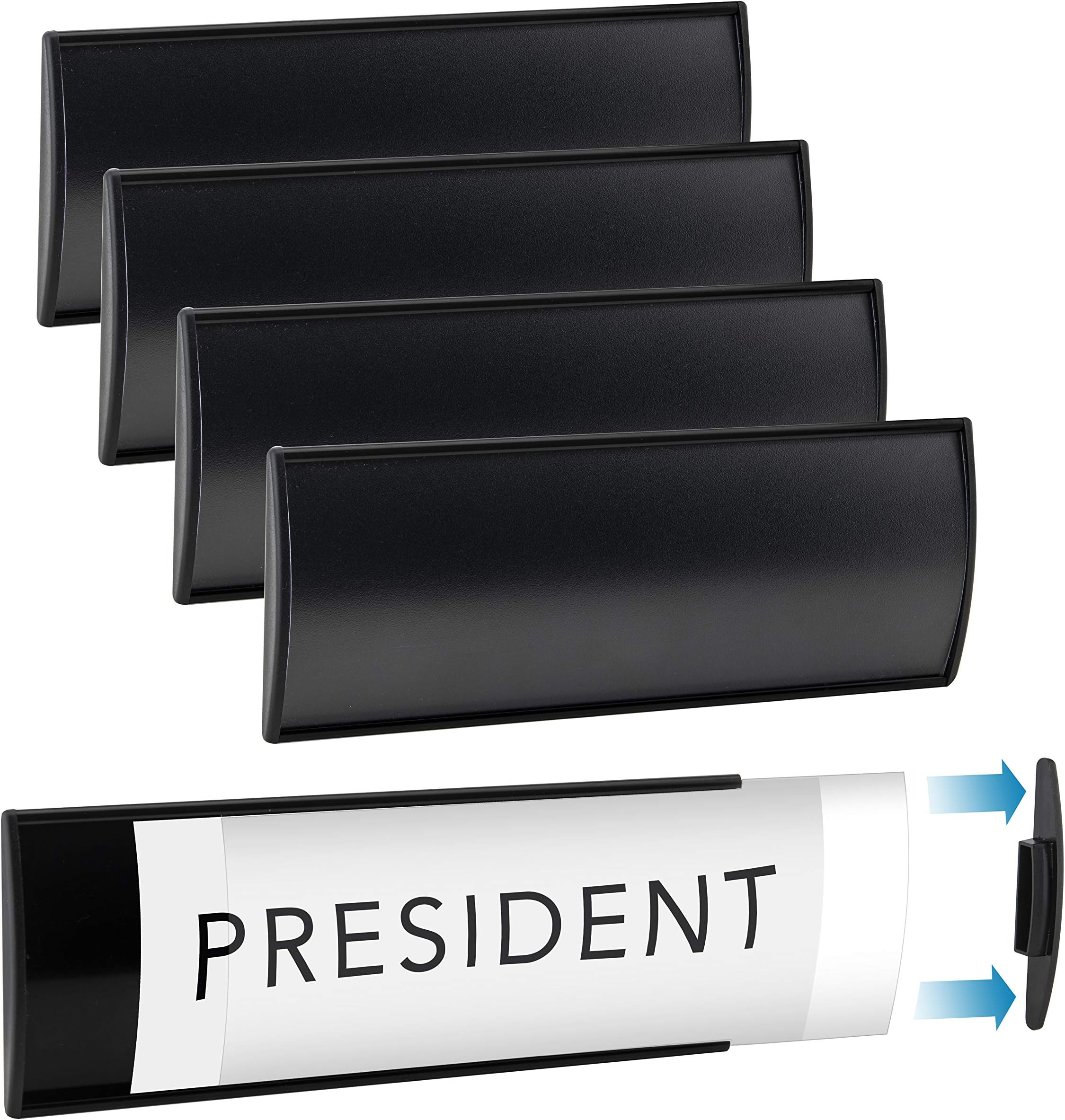 Set of 6 โSturdy & Elegant Black Aluminum Wall Mount Name Plate Holder, Office Business Door Curved Sign Holder with Adhesive Tape, 8โ X 3โ - Plastic Film Included, Paper Inserts NOT Included