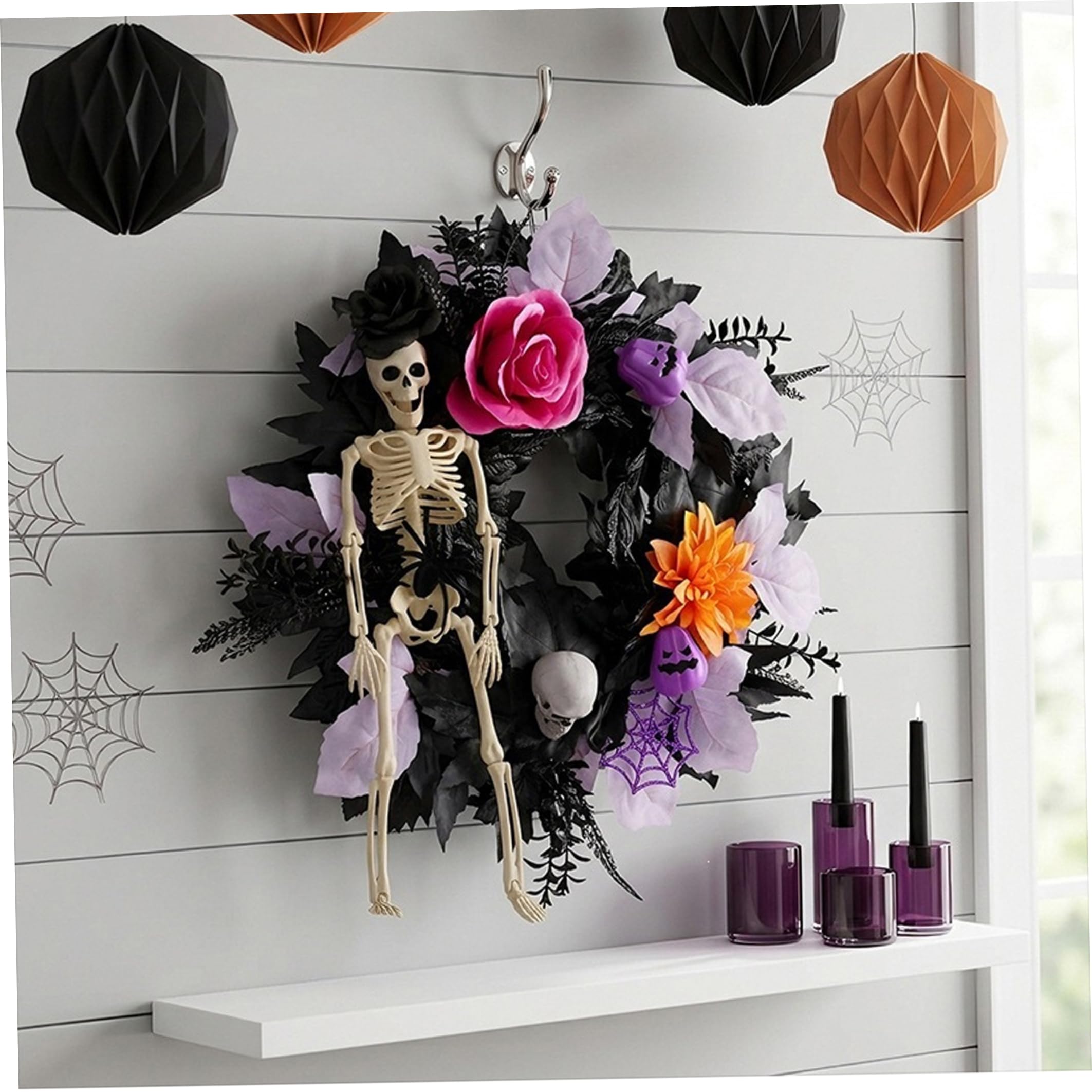 Ghirlande di Halloween per la porta d'ingresso con scheletro spettrale e ghirlanda festosa