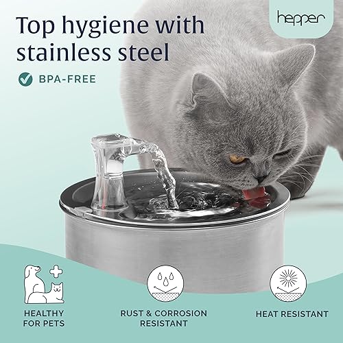 Miniatura 2 de Hepper Fuente de acero inoxidable para gatos  Fuente de agua silenciosa de gran capacidad de 2L67 onzas para gatos en el interior, ajustable 3 modos