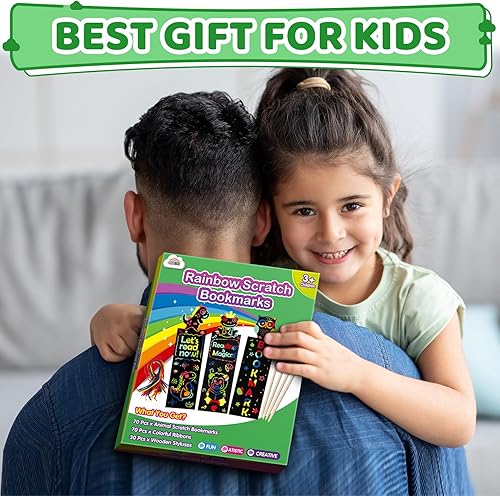 Miniatura 7 de ZMLM Marcador de rayas de animales para niños 70 piezas de 14 estilos mágicos de arañazos de arco iris para niñas y niños, recuerdo de fiesta,