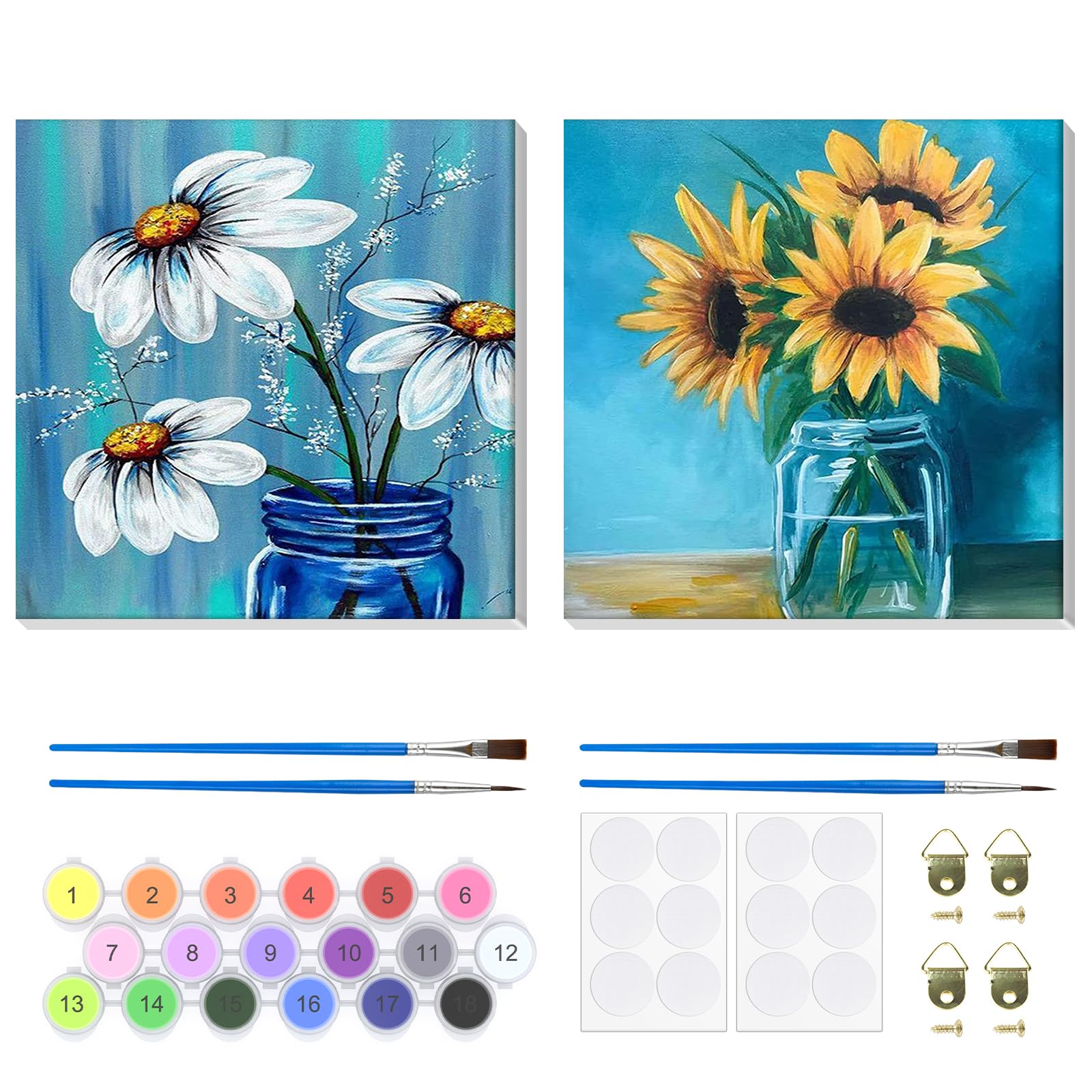 Lxmsja 2 Pack Flowers Paint by Numbers for Adults Beginner with Frame Canvas, Painting by Numbers Kits for Adults, Arts & Crafts Adult Paint by Numbers Kits Gifts for Women Home Decor, 8x8in