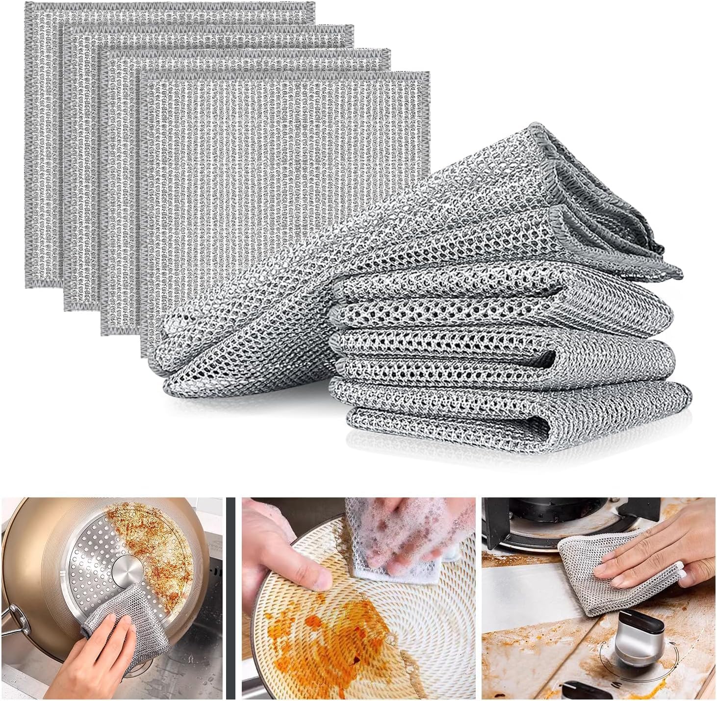 UCRAVO 6Pcs Multipurpose Wire Dishwashing Rags for Wet and Dry, Non-Scratch Cleaning Cloth, Kitchen Helper, Silver Dishcloths, Multi-Purpose Microfiber Mesh Scrubbing Cloths, Multifunctional Rag (B0CVV3SCR2) Amazon Price History, Amazon Price Tracker