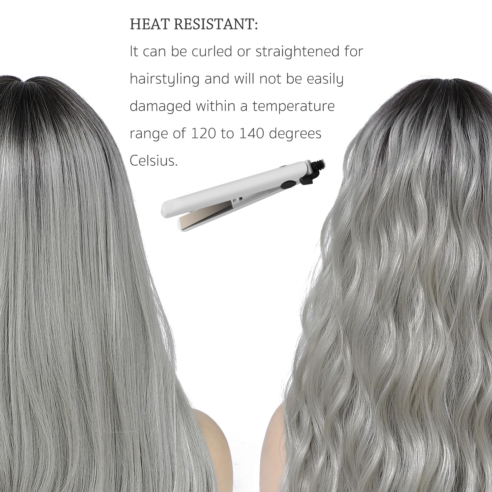 Yamel Wigs with Fringe Ombre Grey Long Hair 24 Inch Adjustable Cosplay or Daily Natural Straight Hair Wigs for Women Lady - Image 3