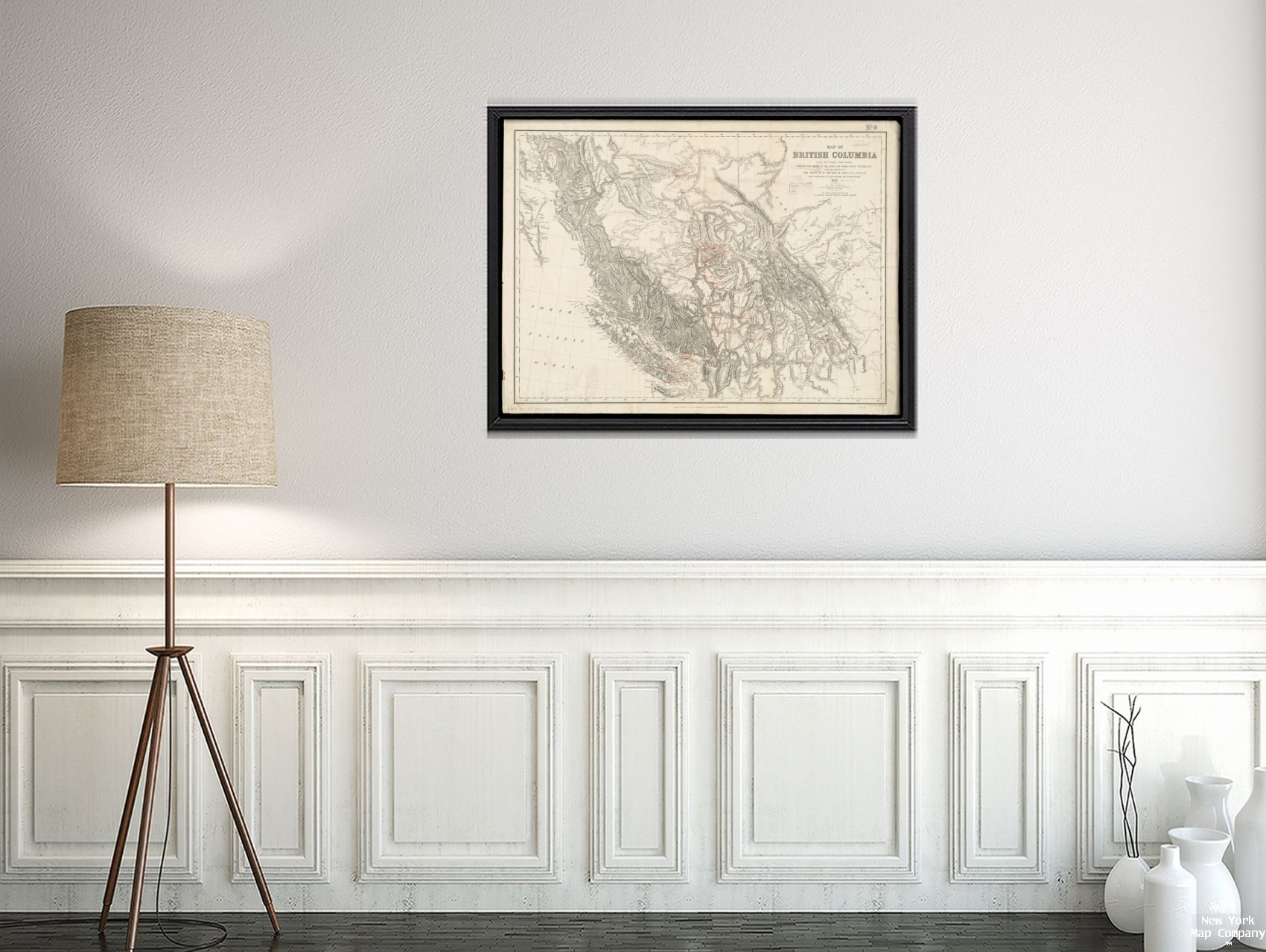 1871 Map|Title: Map of British Columbia to The 56th Parallel, North Latitude|Notes: Relief Shown by hachures and spot Heights. BPL Copy has ms. red Ink Identifying Post Offices.