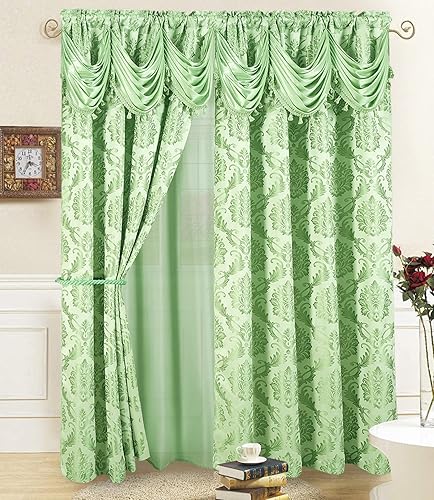 Juego de 2 paneles de cortinas de jacquard de lujo para ventana, con cenefa adjunta y dos alzapaños, 108 x 84 pulgadas de largo, diseño elegante