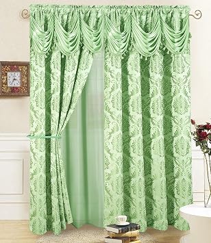 DreamField Linen Jacquard Window Curtains for Living Room and Bedroom 54 W x 84 L Inches - 2 Panel Set with Attached Valance, Backing and 2 Tie Backs Long Elegant Fancy Design Cortinas para Sala