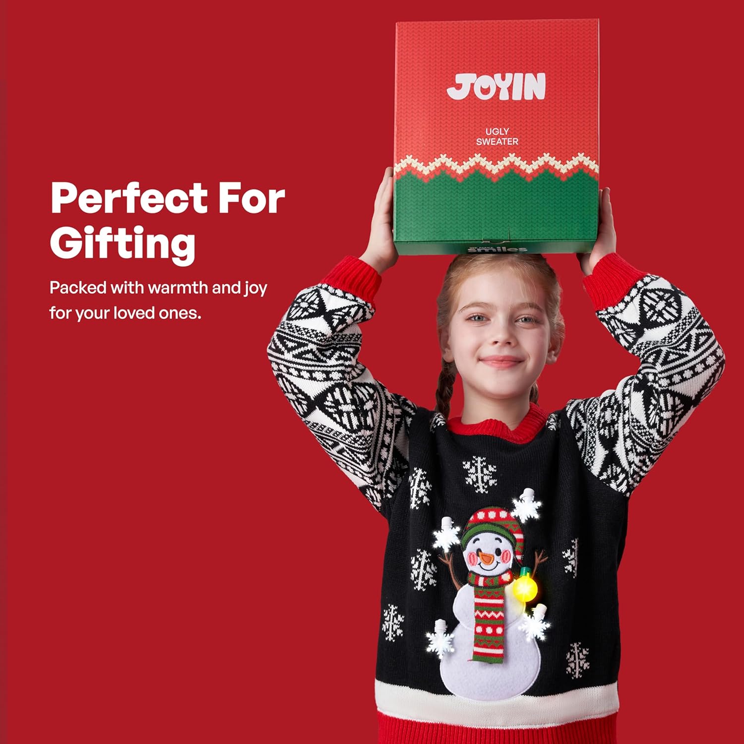 JOYIN Ugly Christmas Sweater Women Men Couples, LED Light Up Ugly Christmas Sweater Kids 2025 Snowman（Black） - Image 6