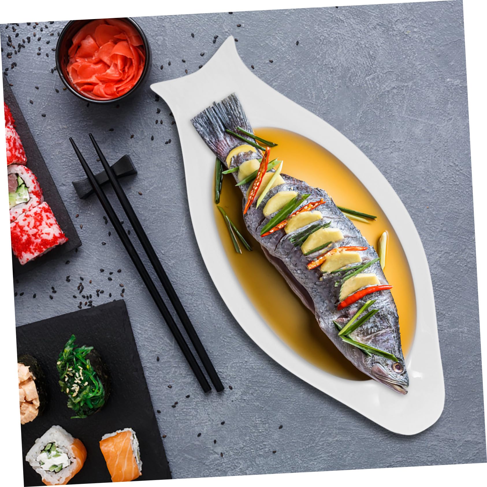 Toyvian Vajilla de Pescado Ovalada de Cerámica de 16 Pulgadas Diseño Sencillo Adecuado para Servir Aperitivos Hogar o Restaurante