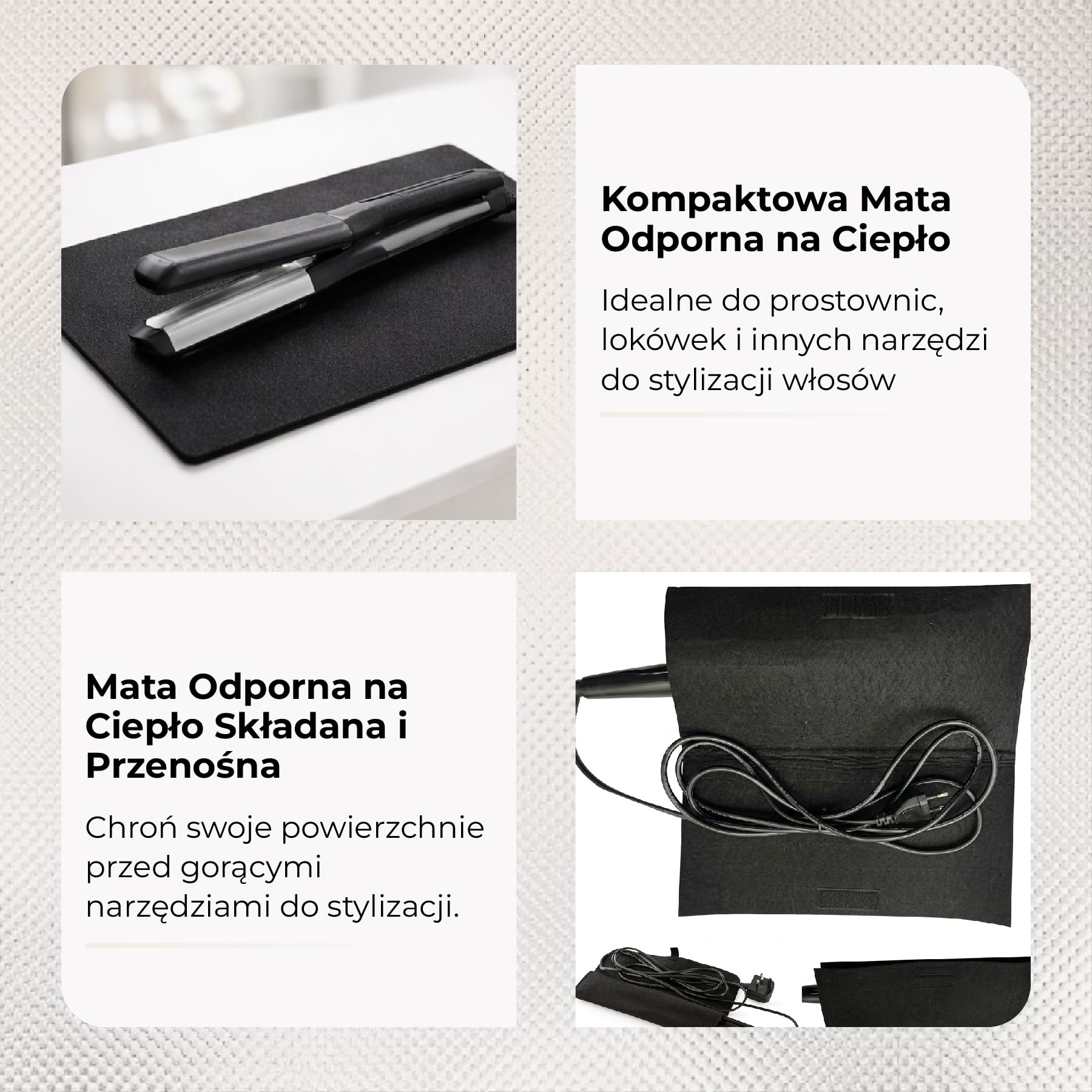 Glamza Mata Odporna Na Ciepło I Etui Na Prostownicę Z Matą Termiczną - Bezpieczne Etui Z Filcu Chroniące Powierzchnie Przed Ciepłem - Idealne Do Domu, Podróży I Salonu - Czarny