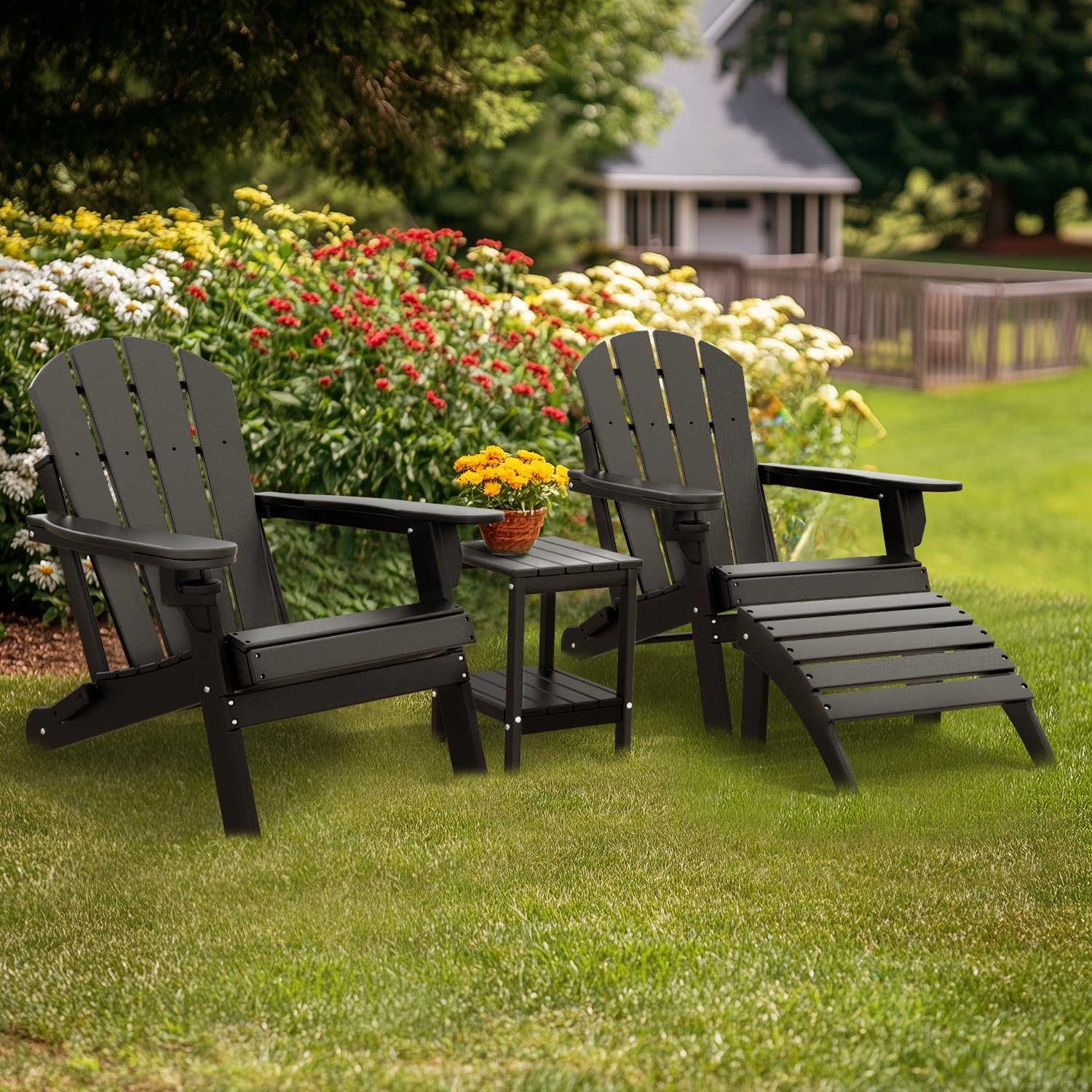 IVY&LANE Adirondack Outdoor Side Table | HDPE Plastic | Patio End Tables with Storage | 2-Shelf | Weather Resistant | Black | 14 x 13 Inches | for Outside Porch Deck Backyard Indoor
