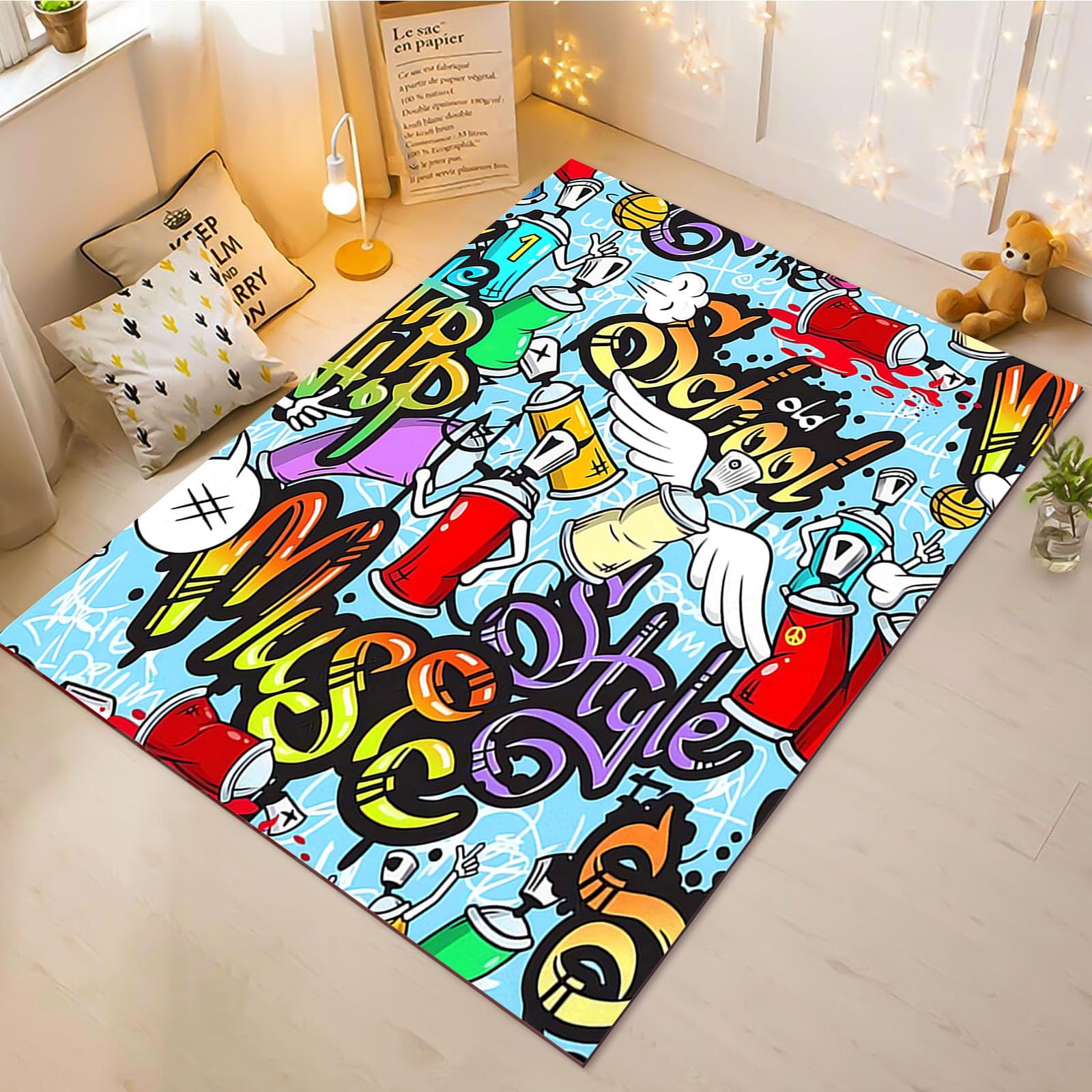 Tapis de salon style dessin animé pour une ambiance hippie joyeuse
